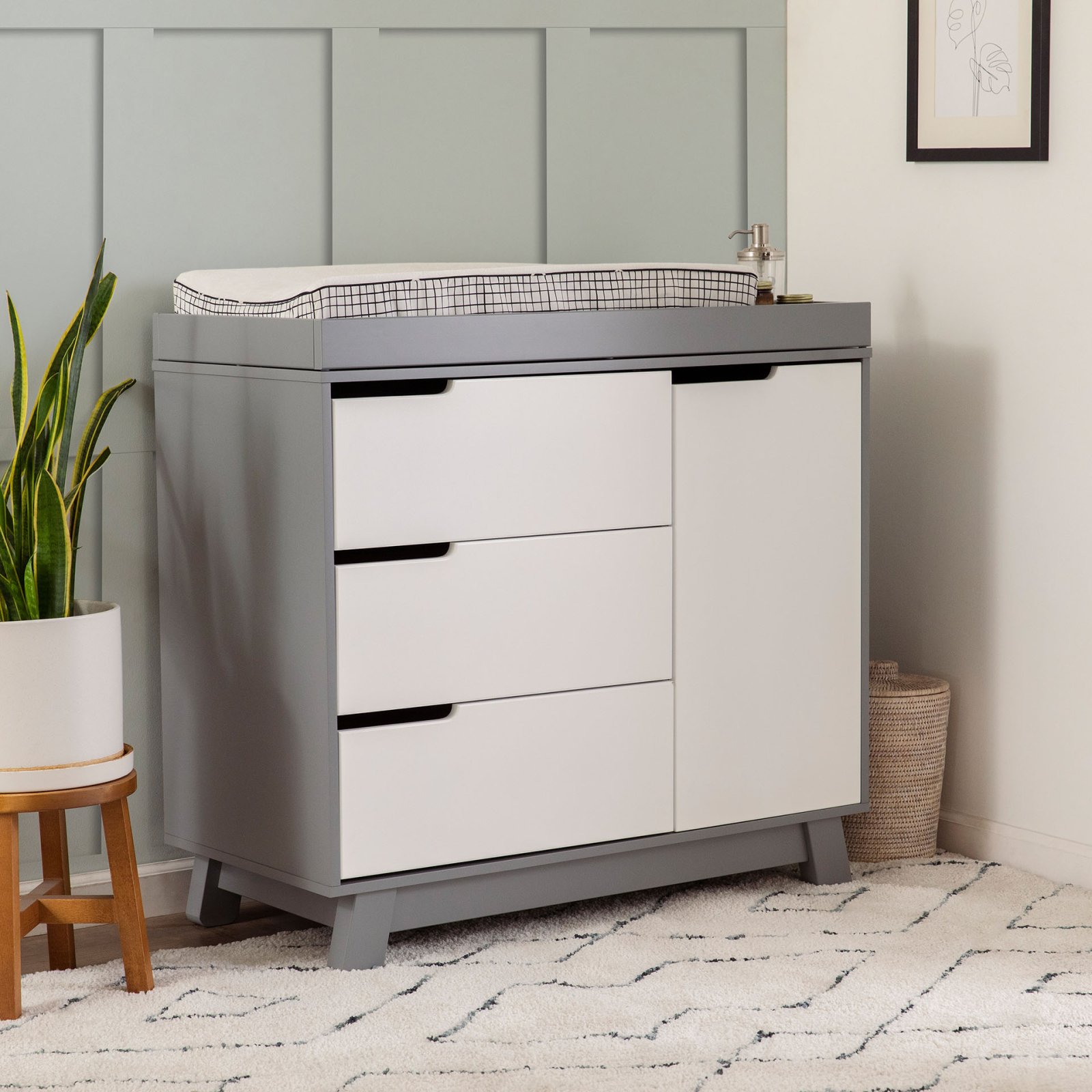 Hudson 3 Drawer Changer Dresser - Grey / White