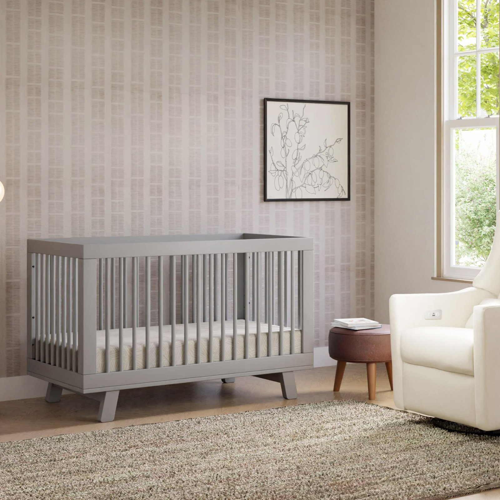 Hudson 3 In 1 Crib With Toddler Rail - Grey