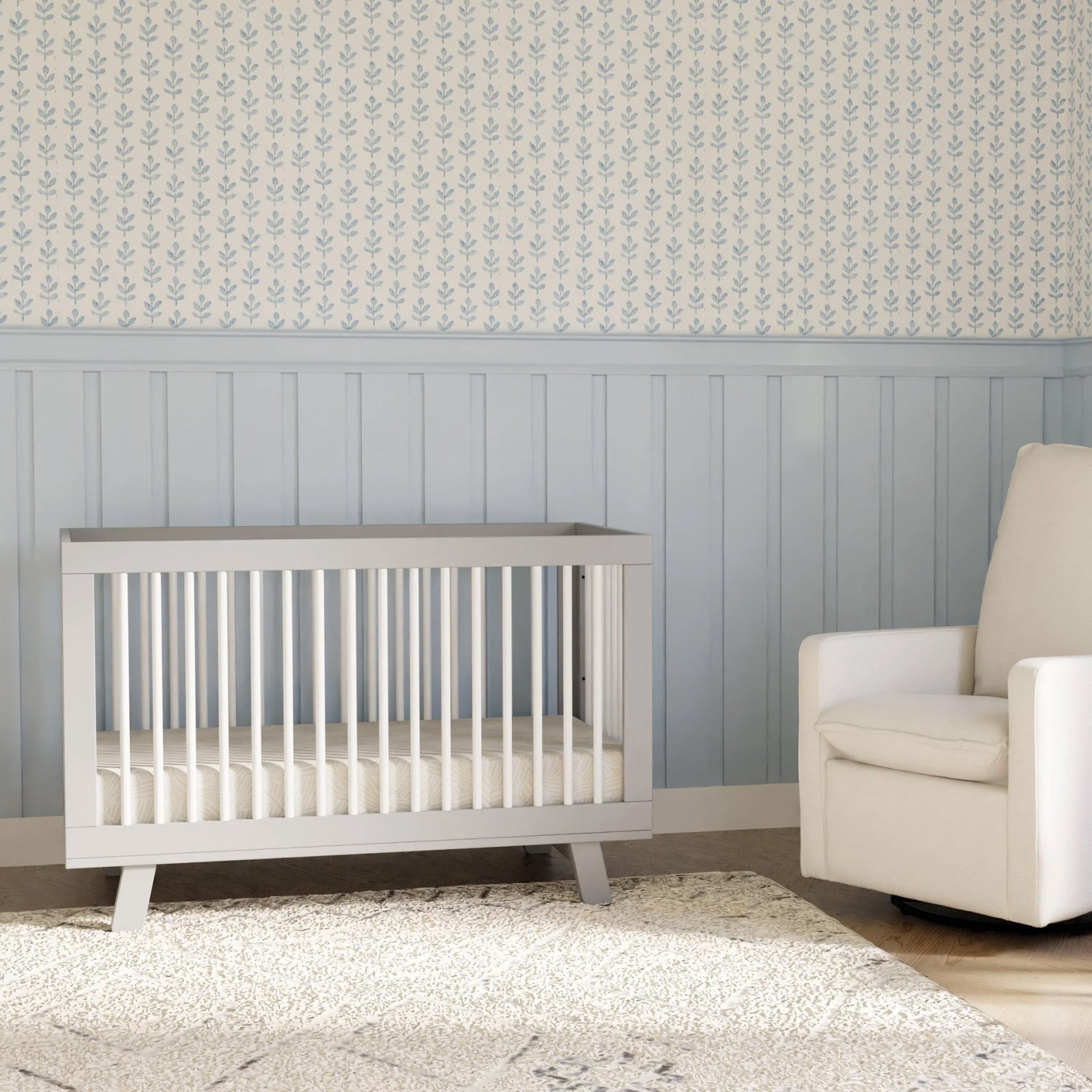 Hudson 3 In 1 Crib With Toddler Rail - Grey White