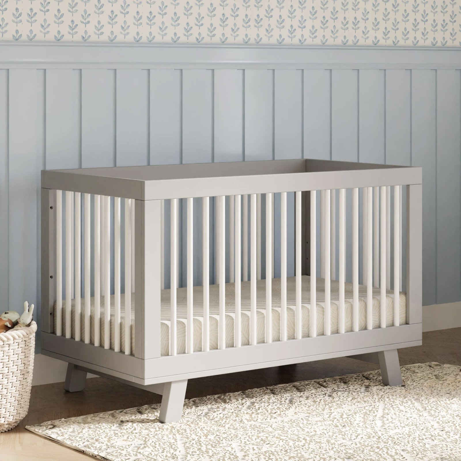 Hudson 3 In 1 Crib With Toddler Rail - Grey White