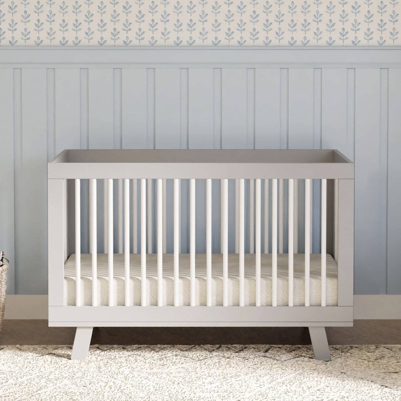 Hudson 3 In 1 Crib With Toddler Rail - Grey White
