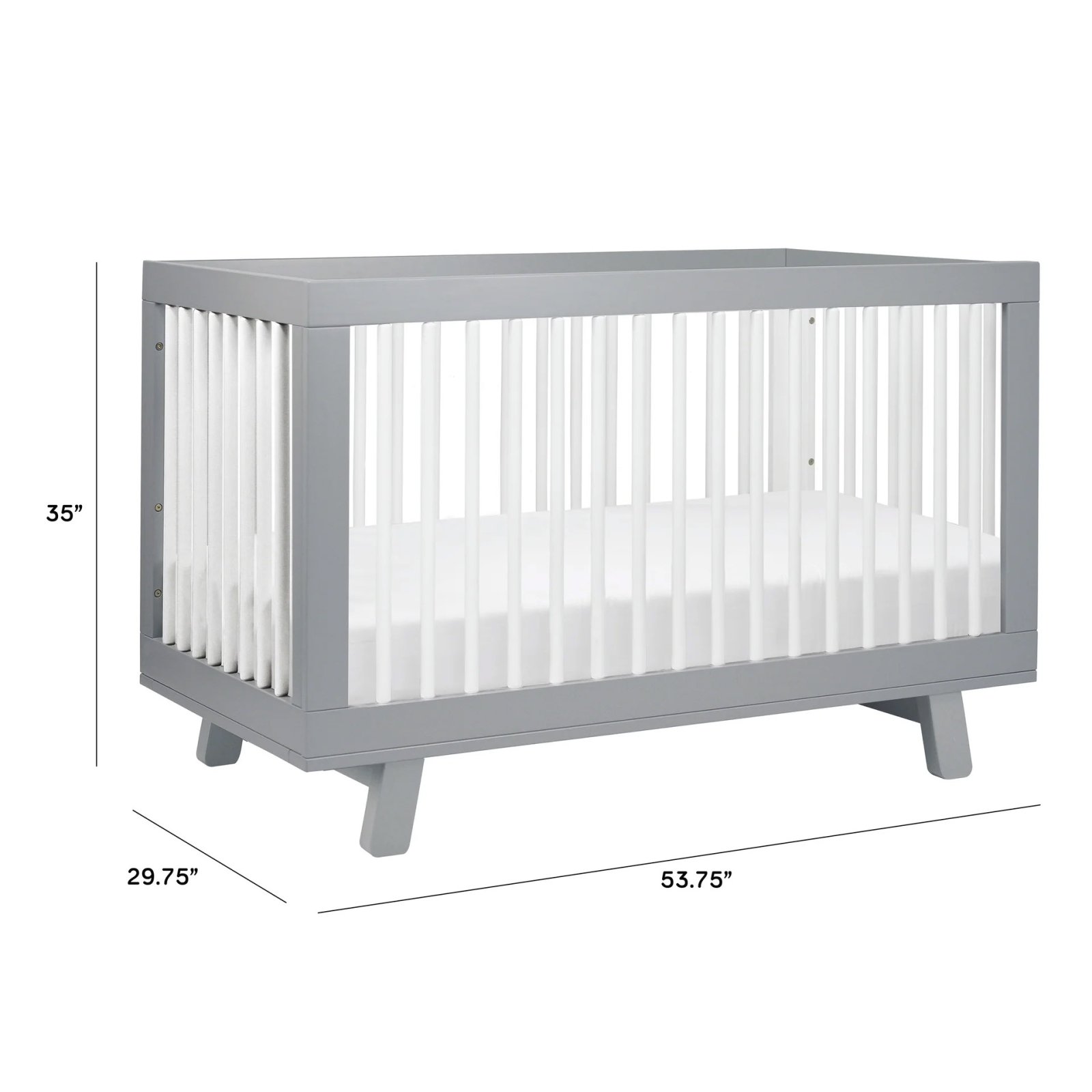 Hudson 3 In 1 Crib With Toddler Rail - Grey White