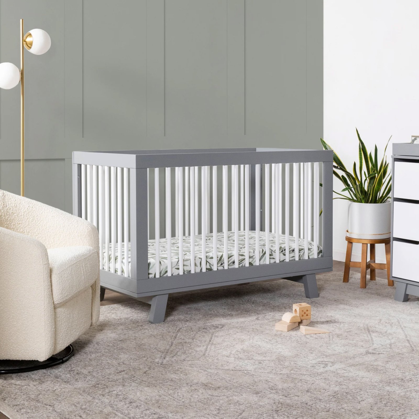 Hudson 3 In 1 Crib With Toddler Rail - Grey White