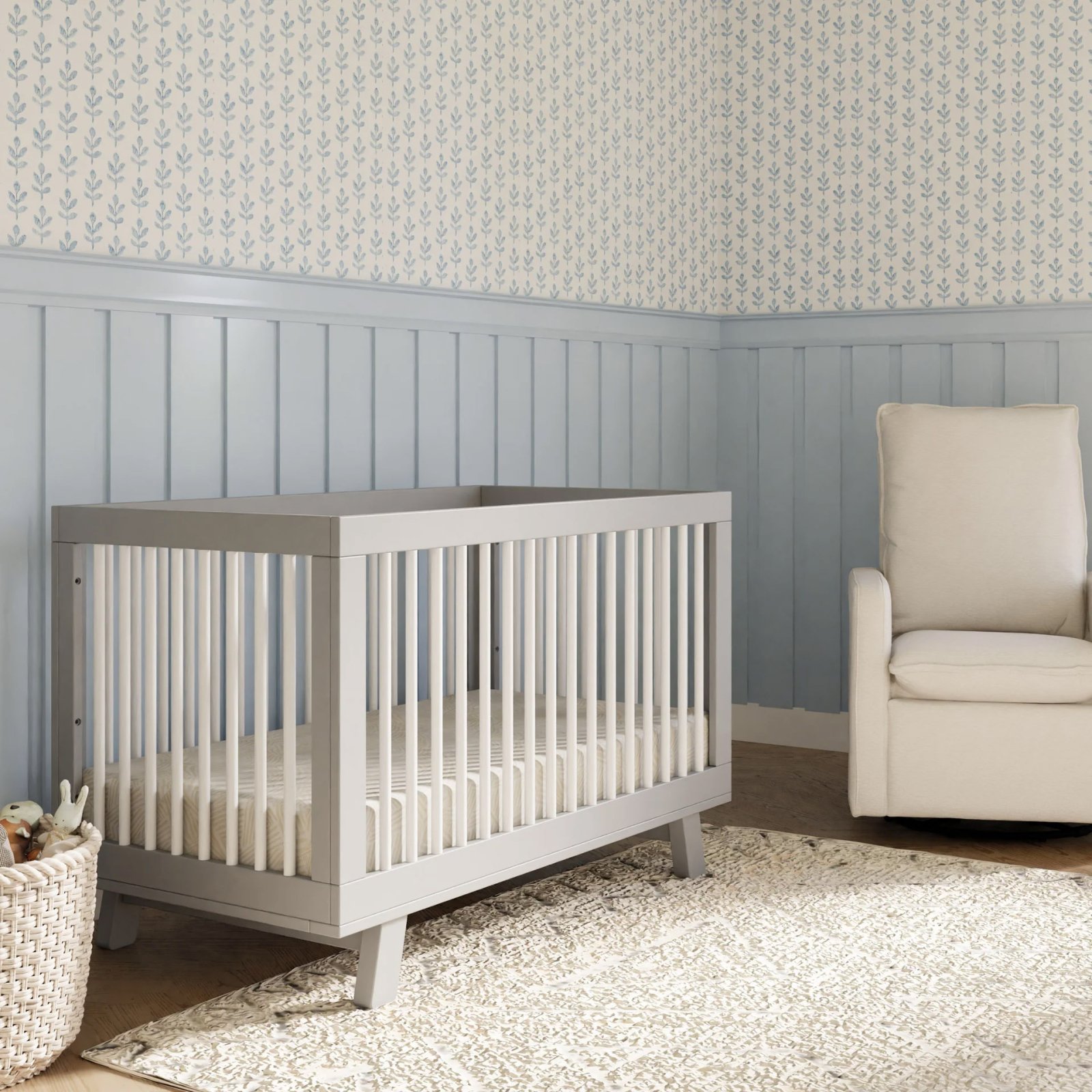 Hudson 3 In 1 Crib With Toddler Rail - Grey White