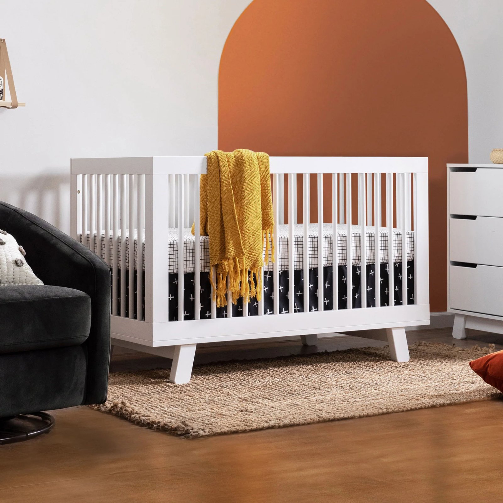 Hudson 3 In 1 Crib With Toddler Rail - White