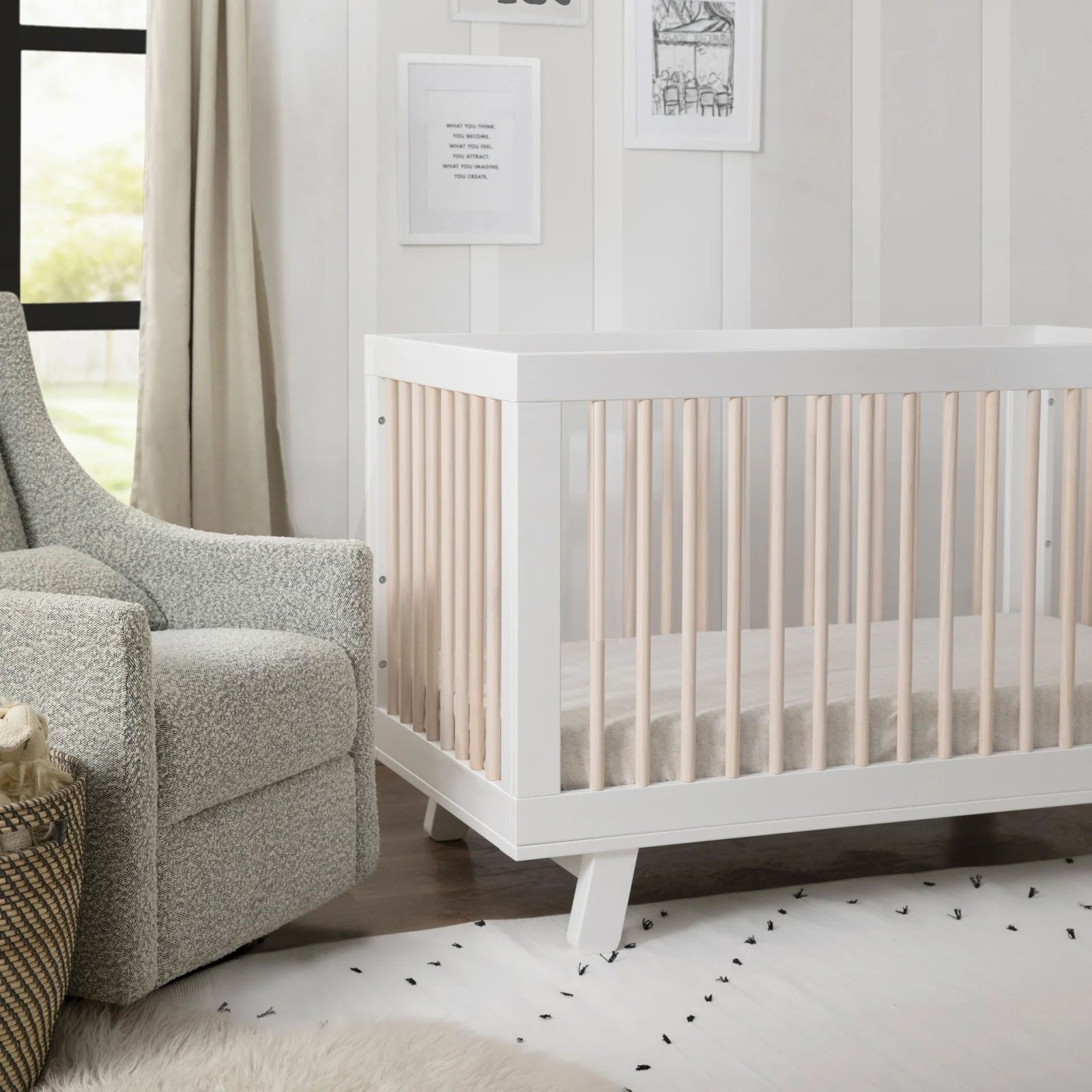 Hudson 3 In 1 Crib With Toddler Rail - White / Washed Natural