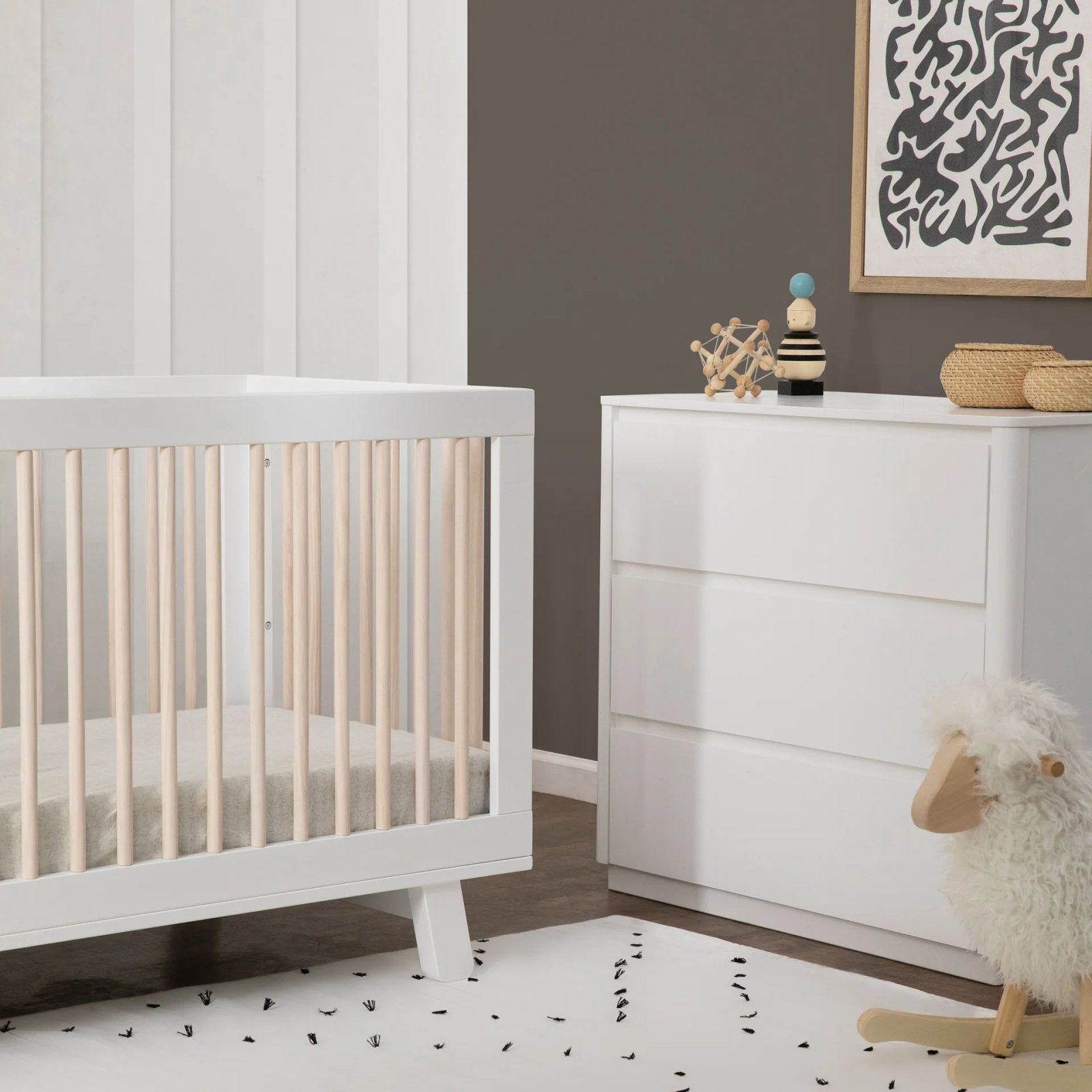 Hudson 3 In 1 Crib With Toddler Rail - White / Washed Natural