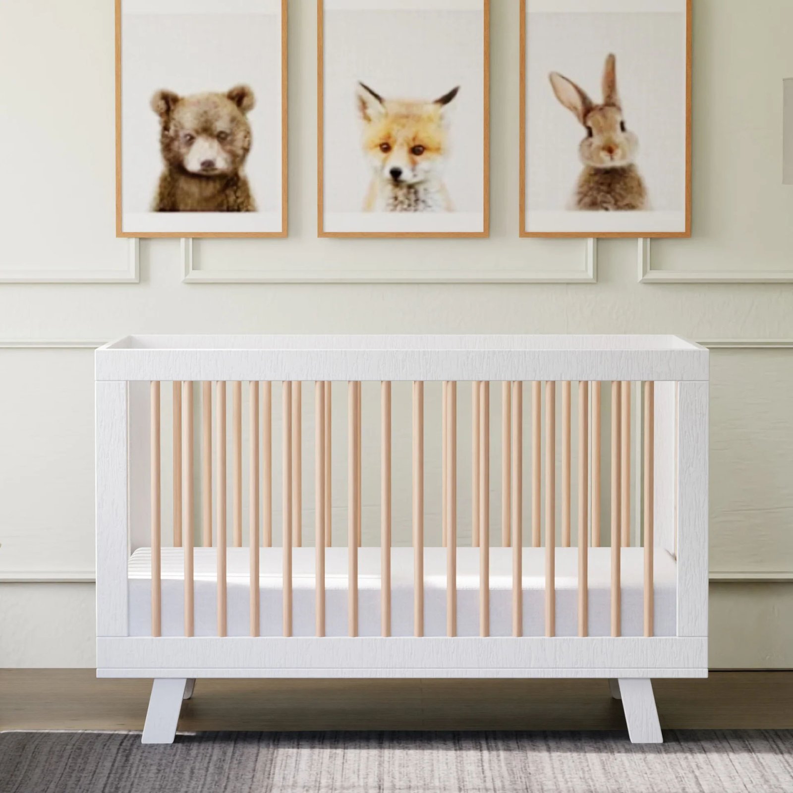 Hudson 3 In 1 Crib With Toddler Rail - White / Washed Natural