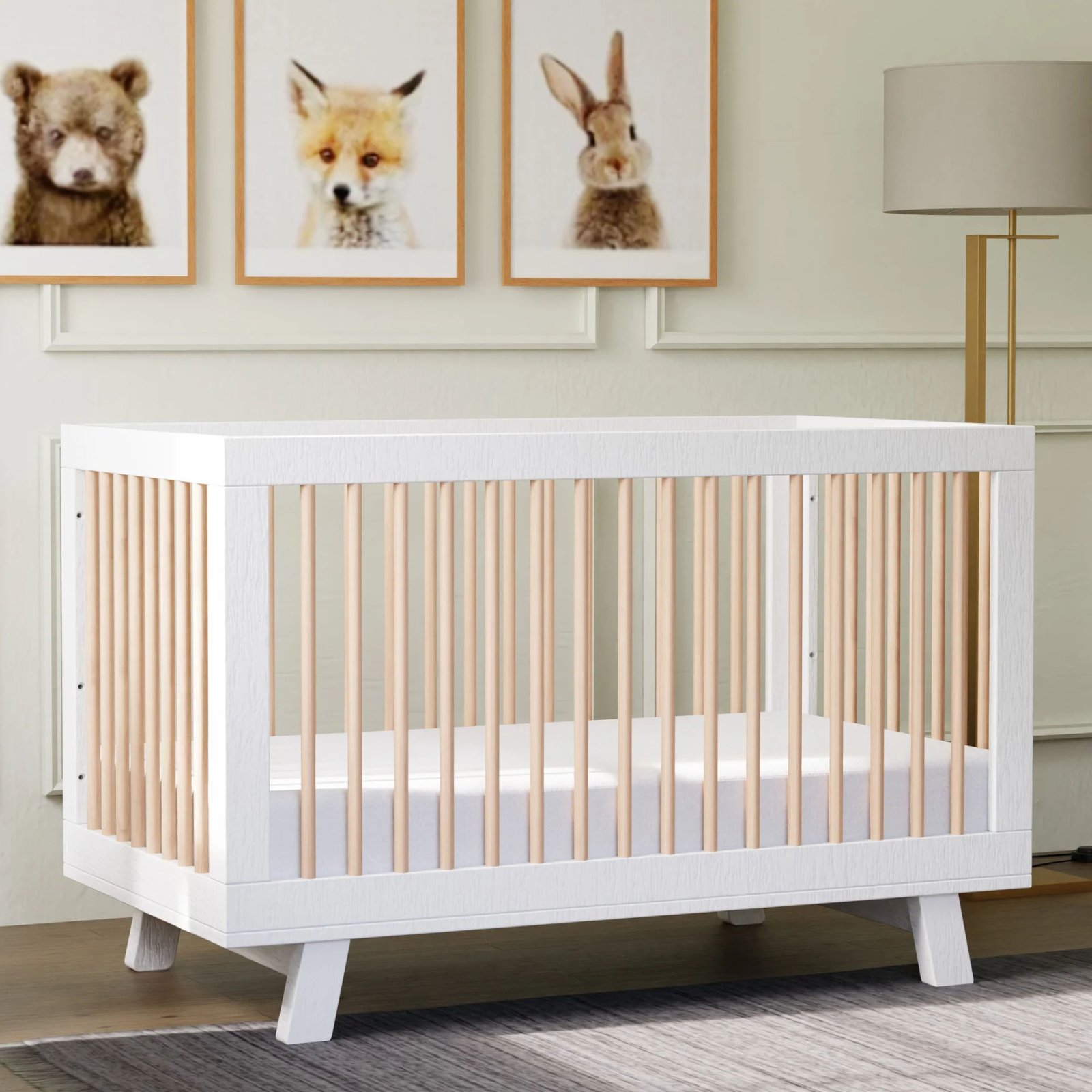 Hudson 3 In 1 Crib With Toddler Rail - White / Washed Natural