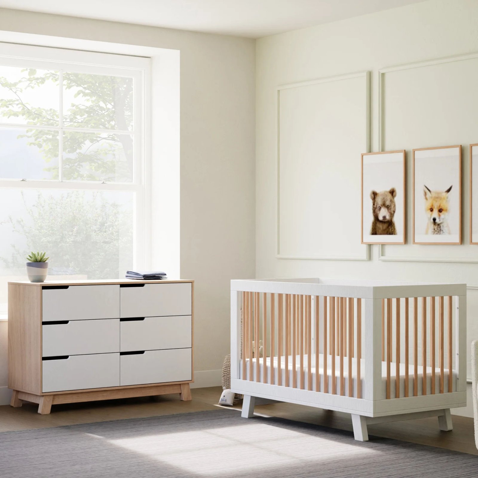 Hudson 3 In 1 Crib With Toddler Rail - White / Washed Natural