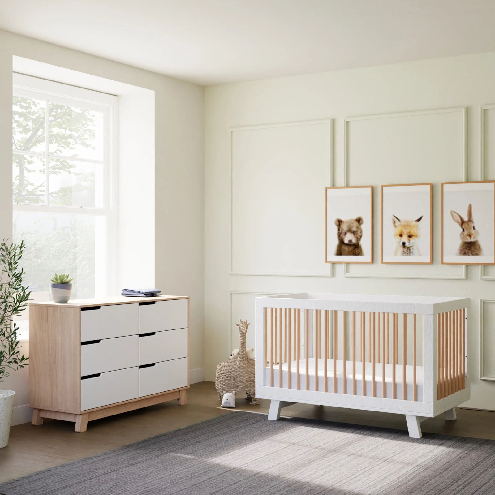 Hudson 3 In 1 Crib With Toddler Rail - White / Washed Natural