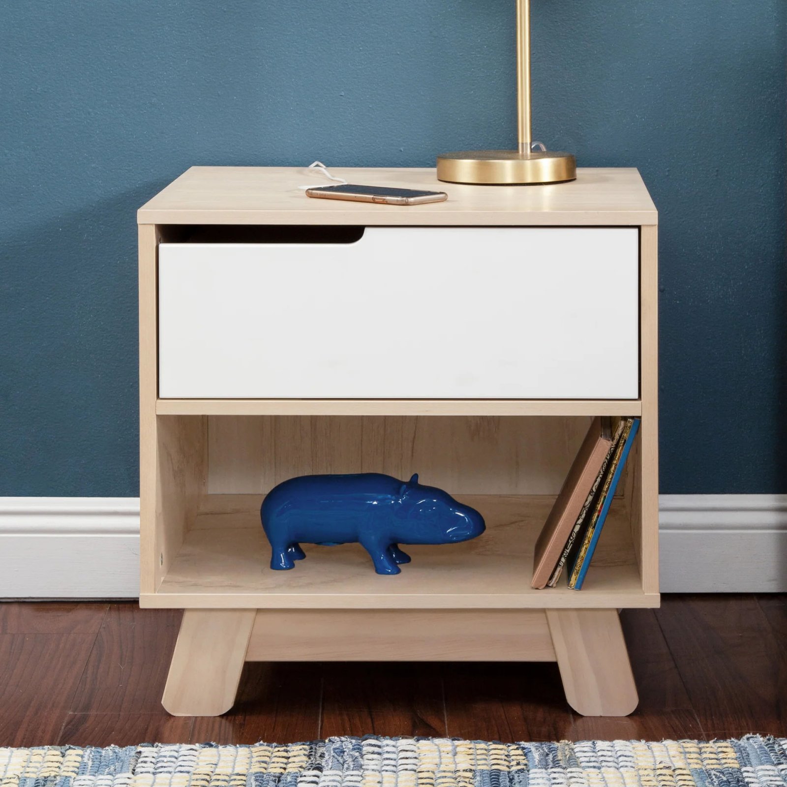 Hudson Nightstand With USB Port - White / Washed Natural