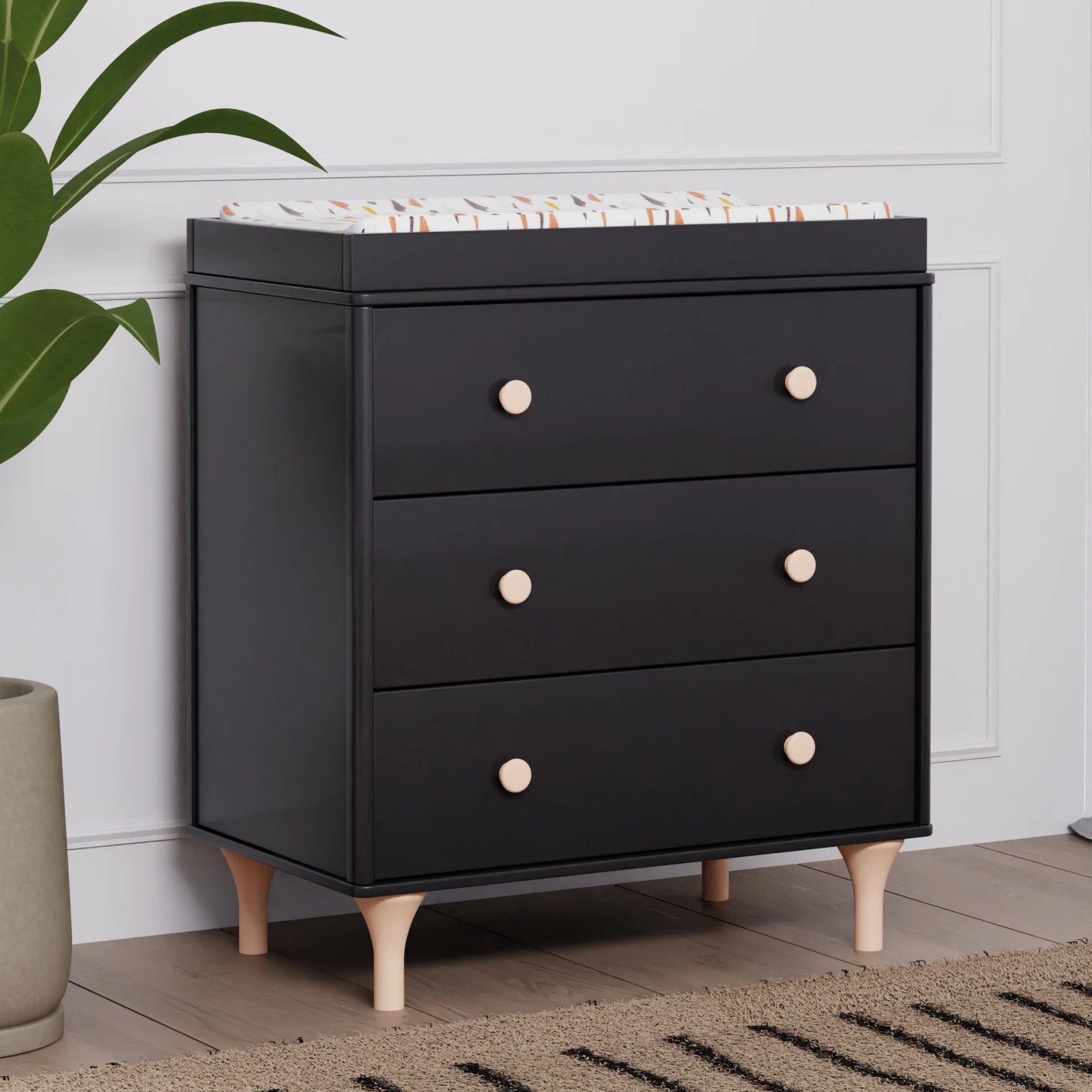 Lolly 3 Drawer Changer Dresser with Removable Changing Tray - Black / Washed Natural