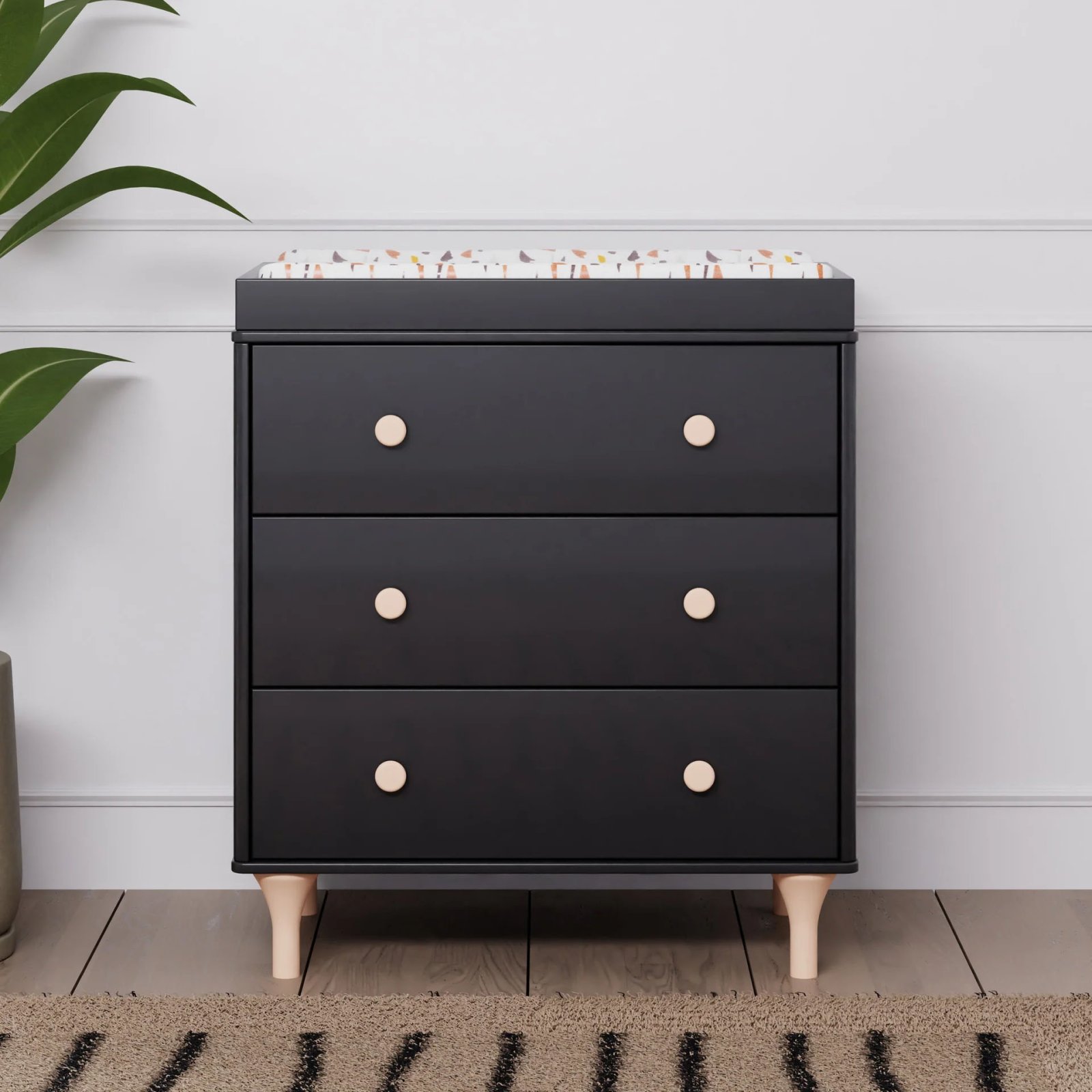 Lolly 3 Drawer Changer Dresser with Removable Changing Tray - Black / Washed Natural
