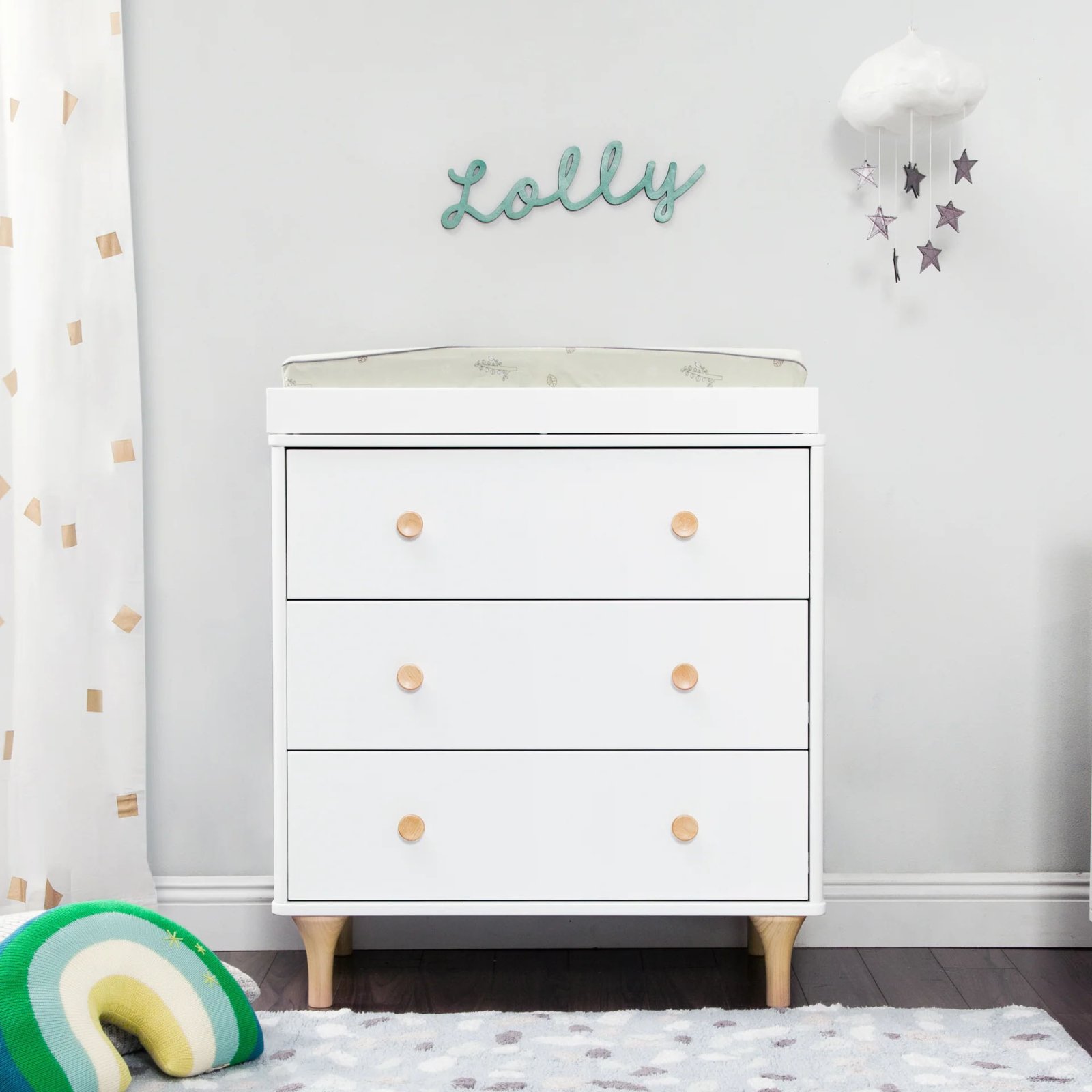 Lolly 3 Drawer Changer Dresser with Removable Changing Tray - White / Natural