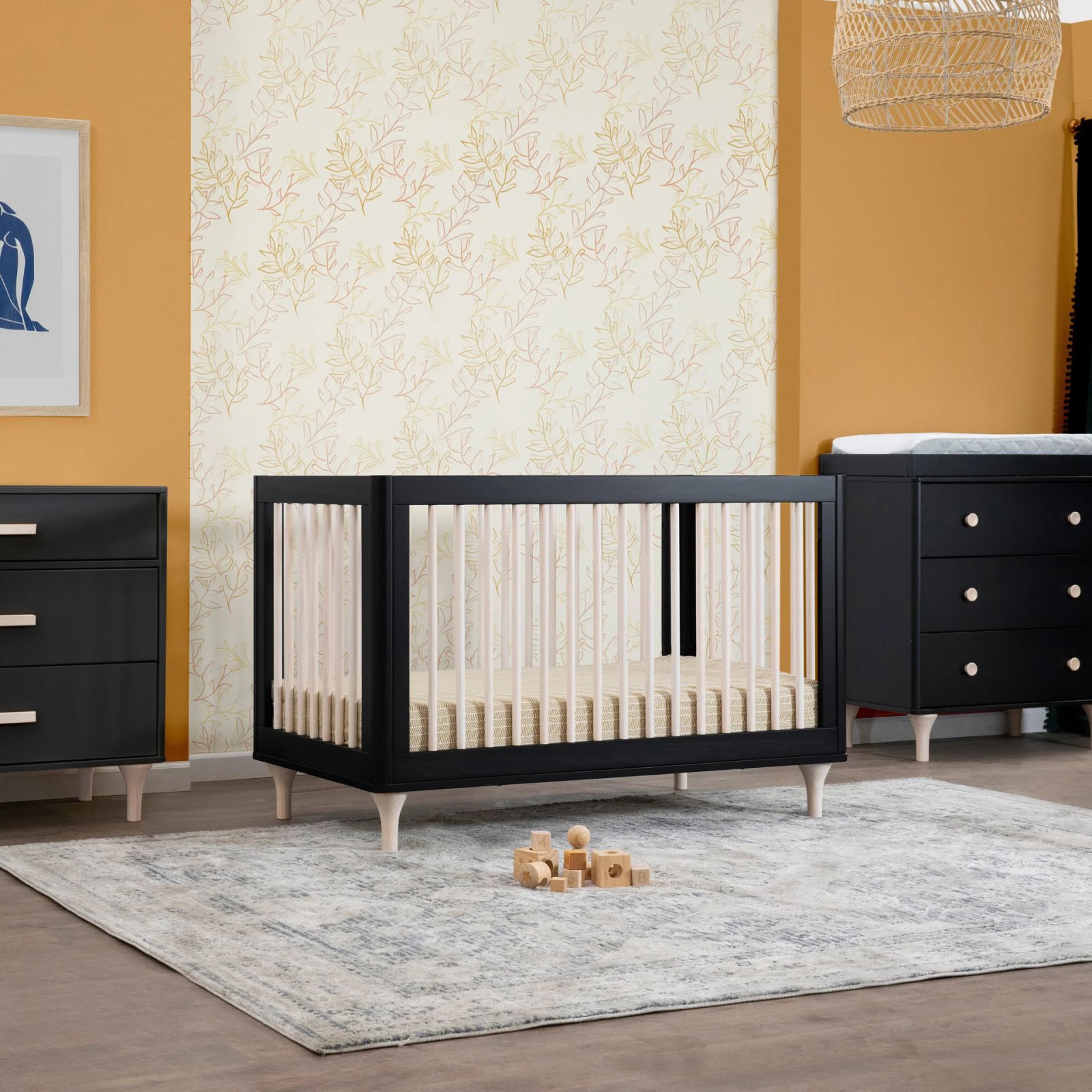 Lolly 3 In 1 Crib With Toddler Rail - Black / Washed Natural