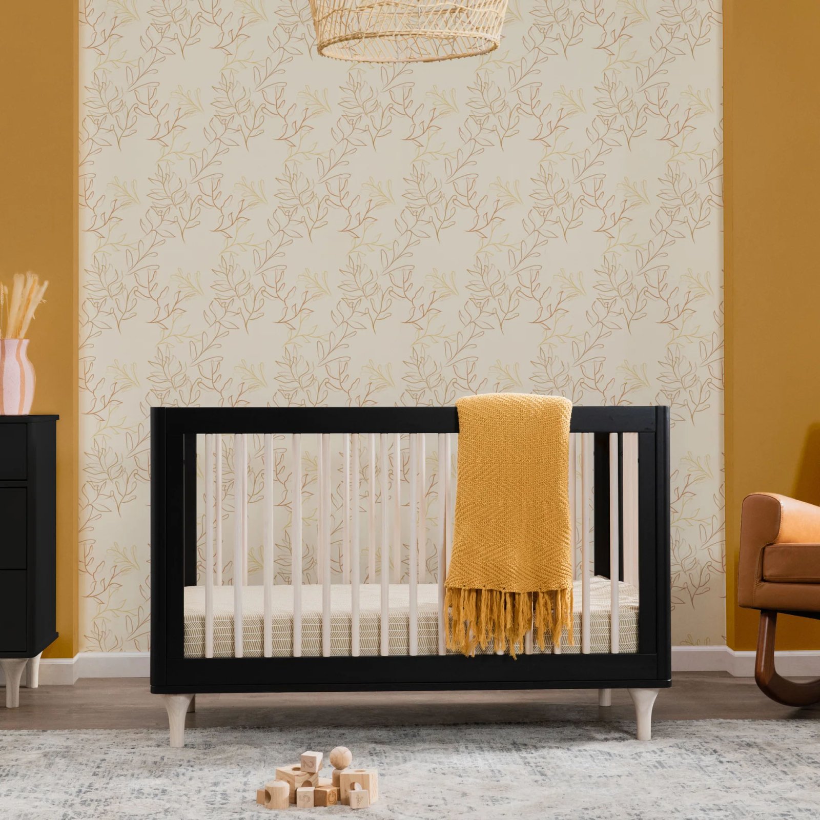 Lolly 3 In 1 Crib With Toddler Rail - Black / Washed Natural