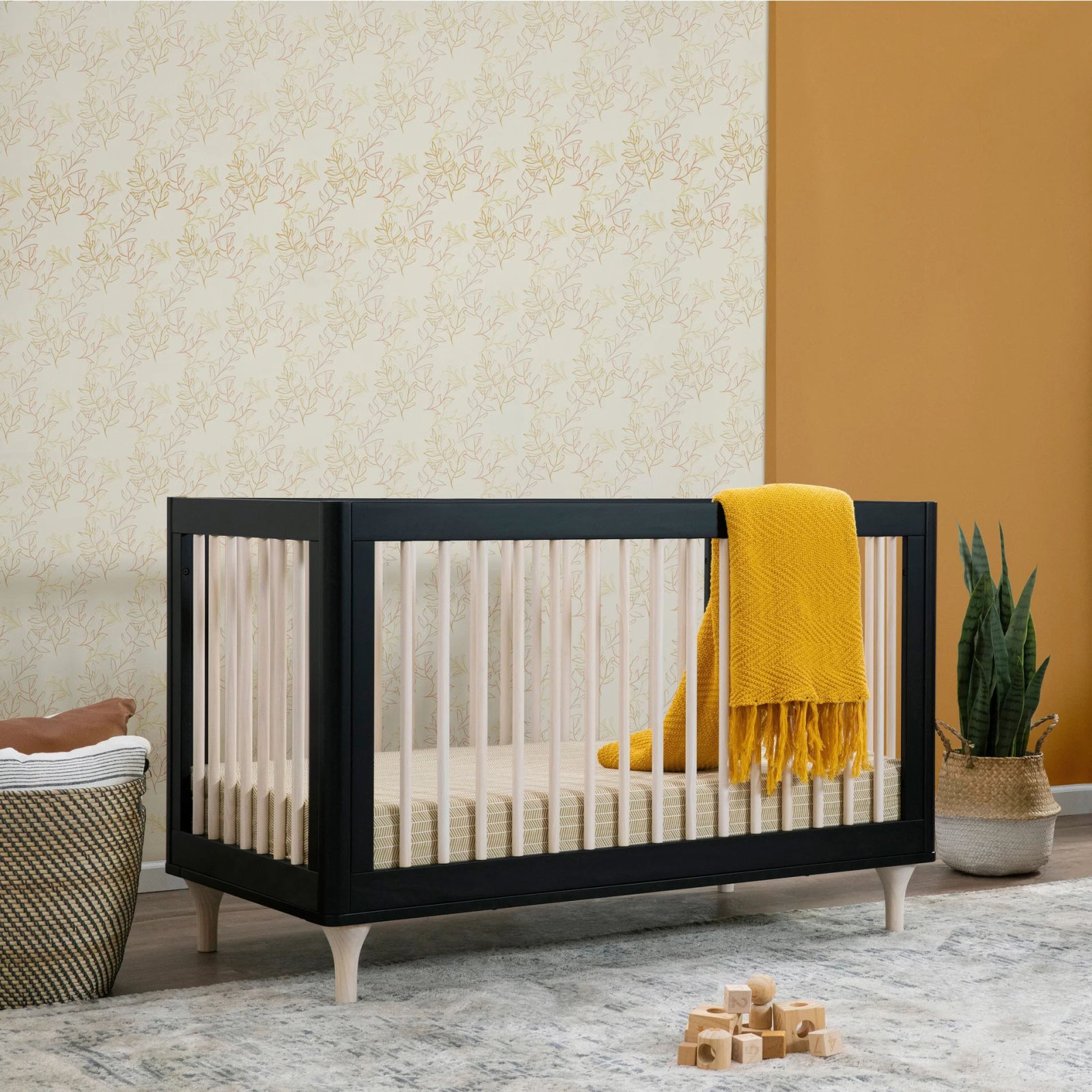 Lolly 3 In 1 Crib With Toddler Rail - Black / Washed Natural