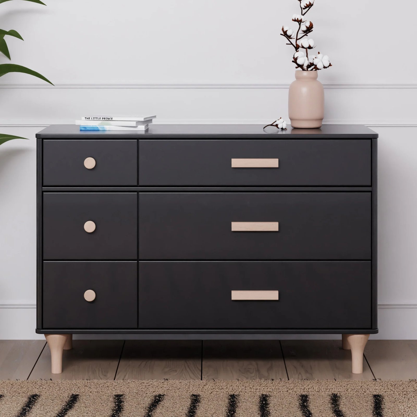 Lolly 6 Drawer Double Dresser - Black / Washed Natural