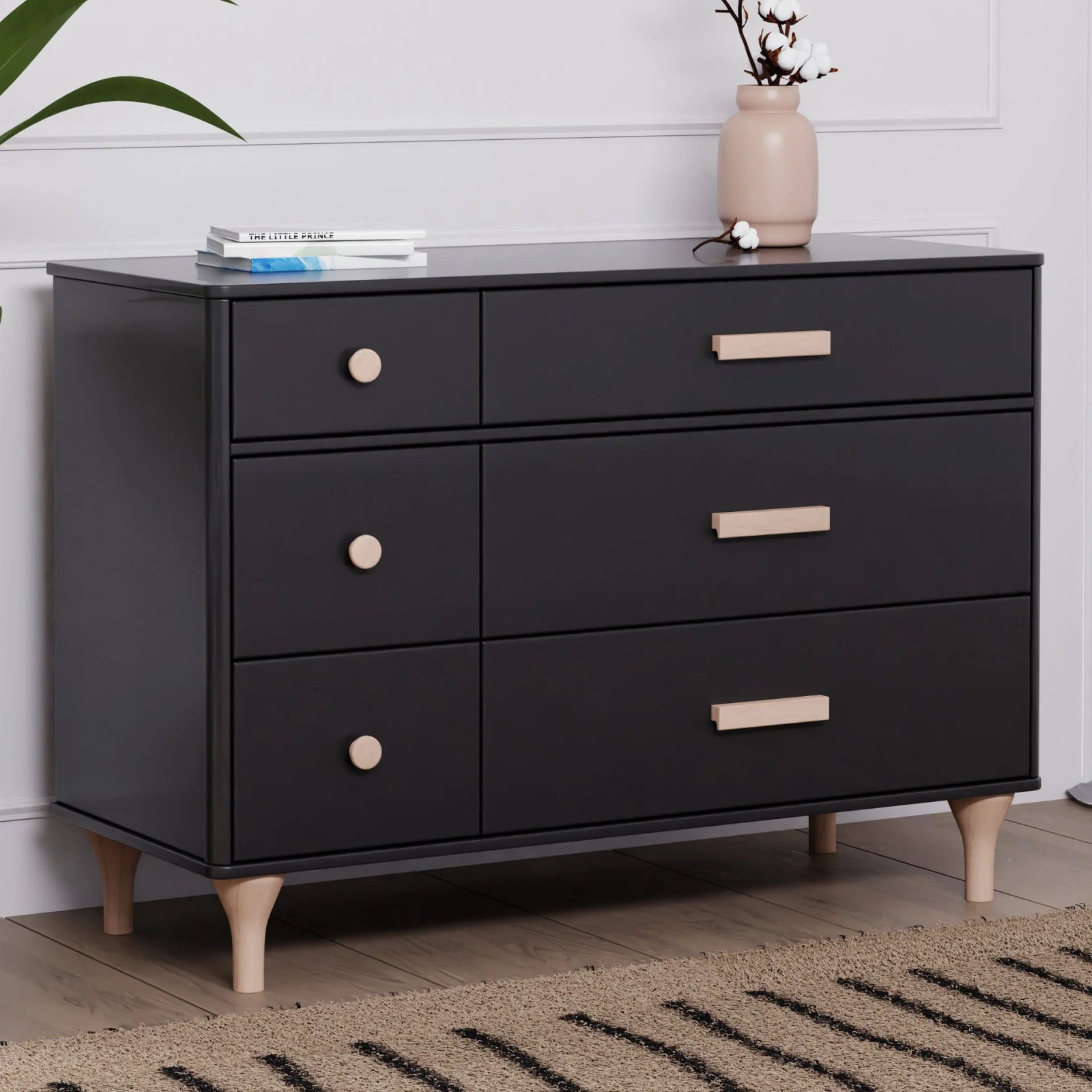 Lolly 6 Drawer Double Dresser - Black / Washed Natural