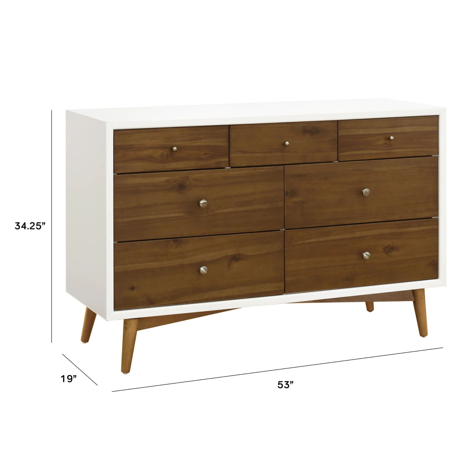 Palma 7 Drawer Double Dresser - Warm White / Natural Walnut