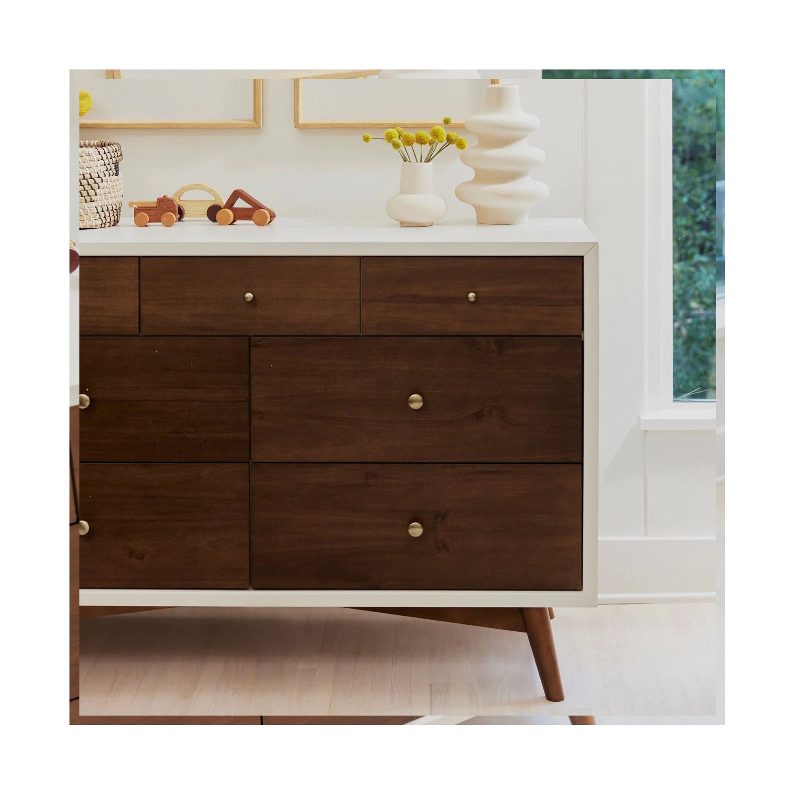 Palma 7 Drawer Double Dresser - Warm White / Natural Walnut