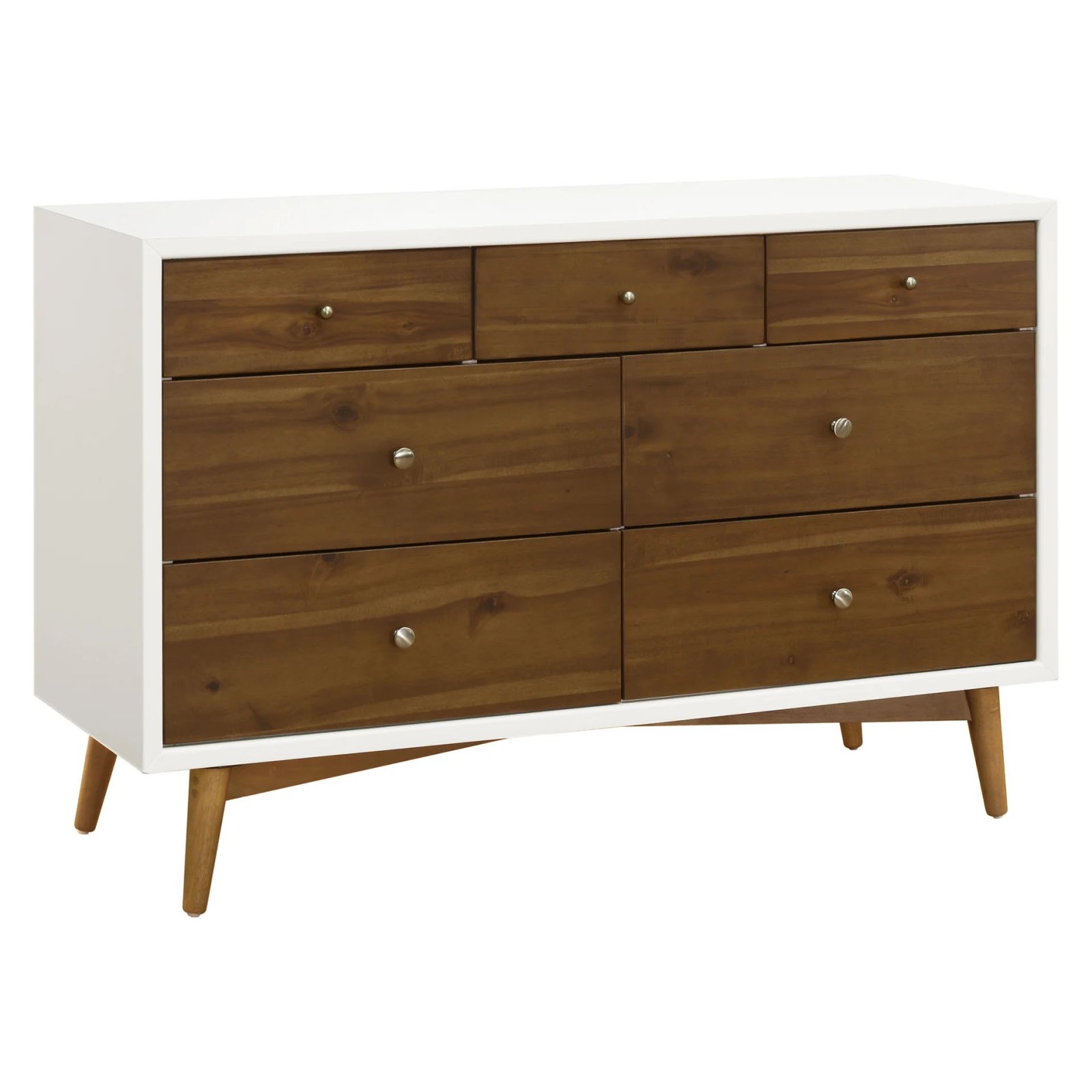 Palma 7 Drawer Double Dresser - Warm White / Natural Walnut