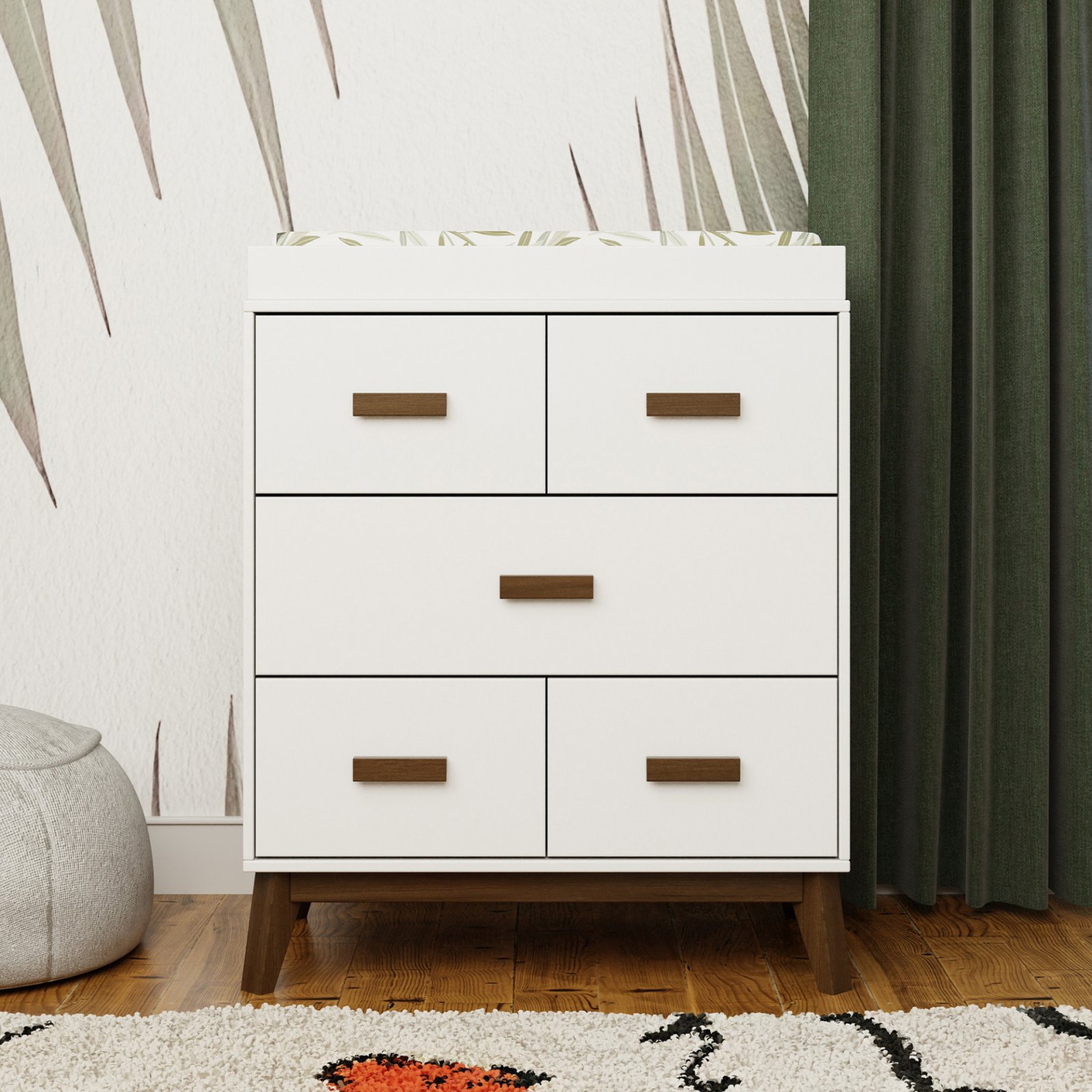 Scoot 3 Drawer Changer Dresser - White / Natural Walnut