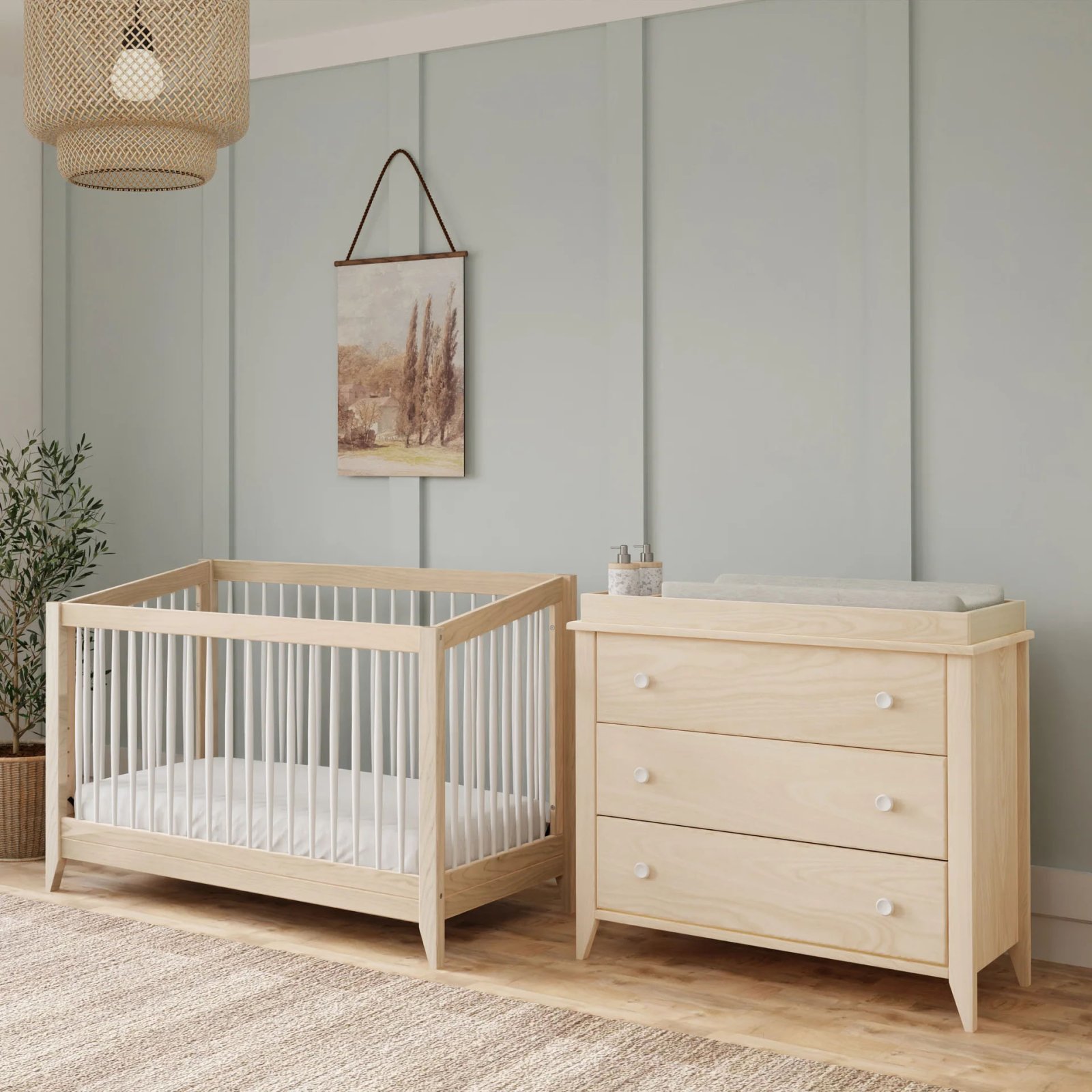 Sprout 4 In 1 Crib With Toddler Rail - Washed Natural / White