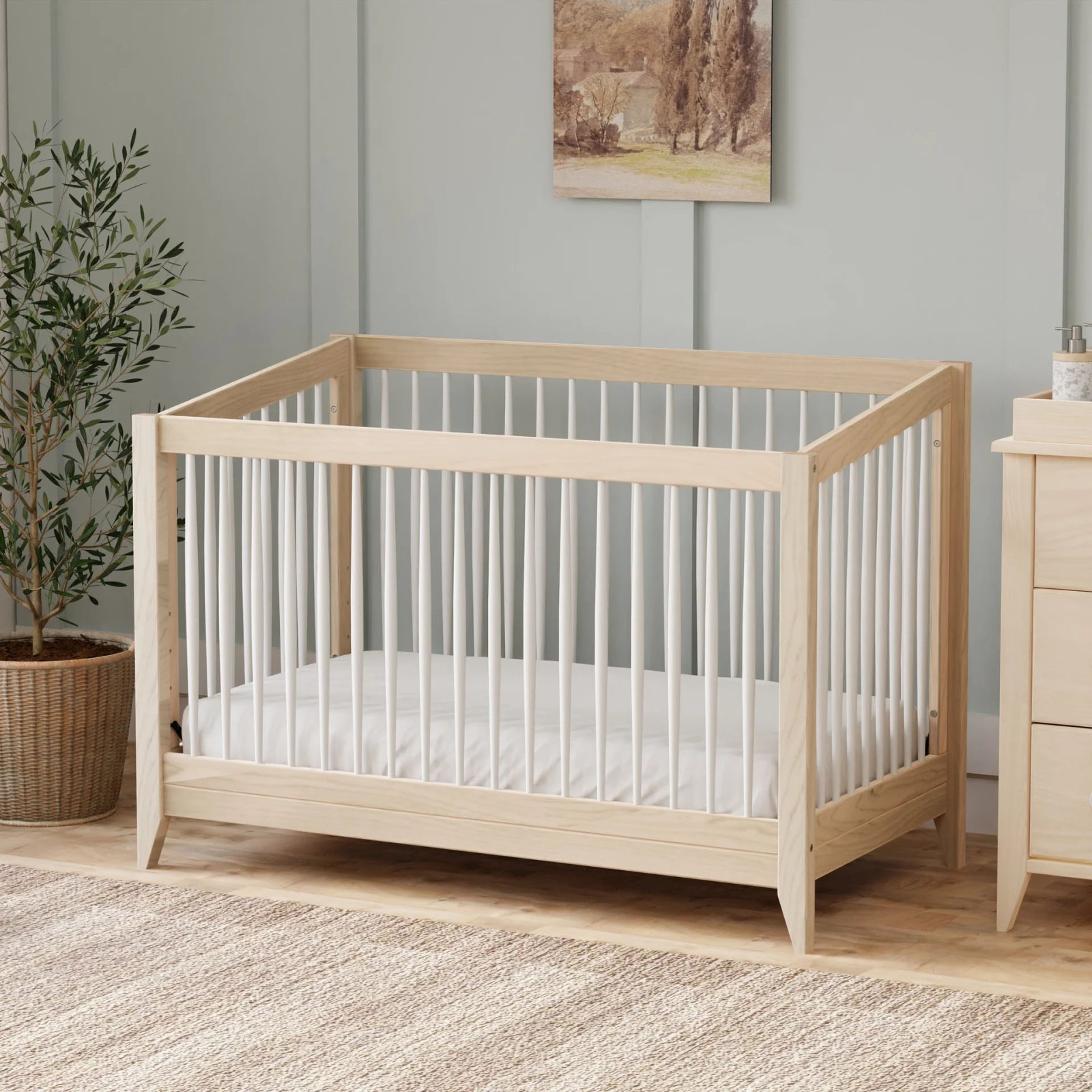 Sprout 4 In 1 Crib With Toddler Rail - Washed Natural / White