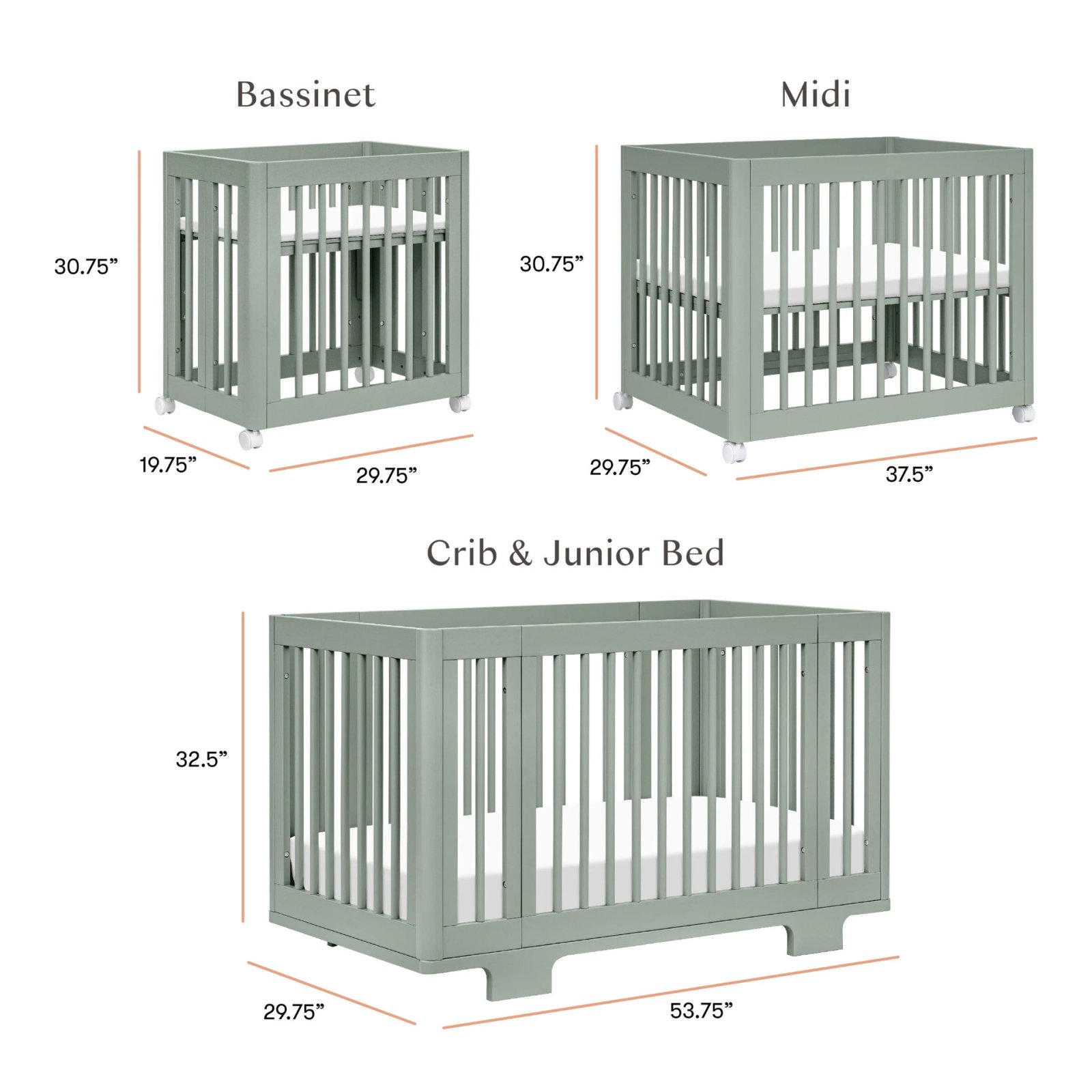 Yuzu 8 in 1 Convertible Crib with All Stages Conversion Kit - Light Sage