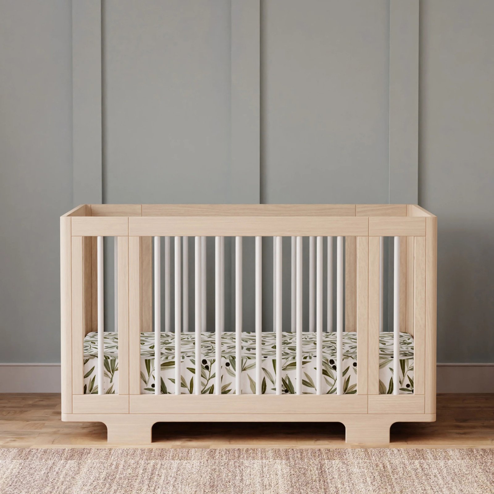 Yuzu 8 in 1 Convertible Crib with All Stages Conversion Kit - Washed Natural/White