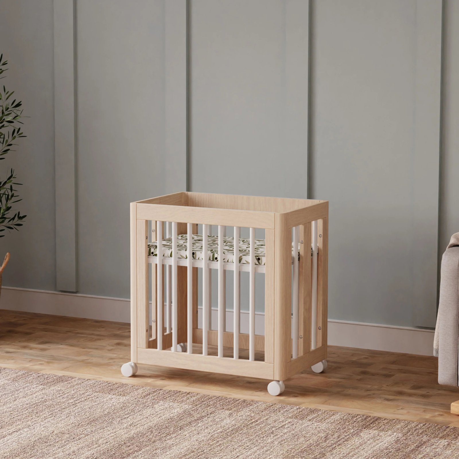 Yuzu 8 in 1 Convertible Crib with All Stages Conversion Kit - Washed Natural/White