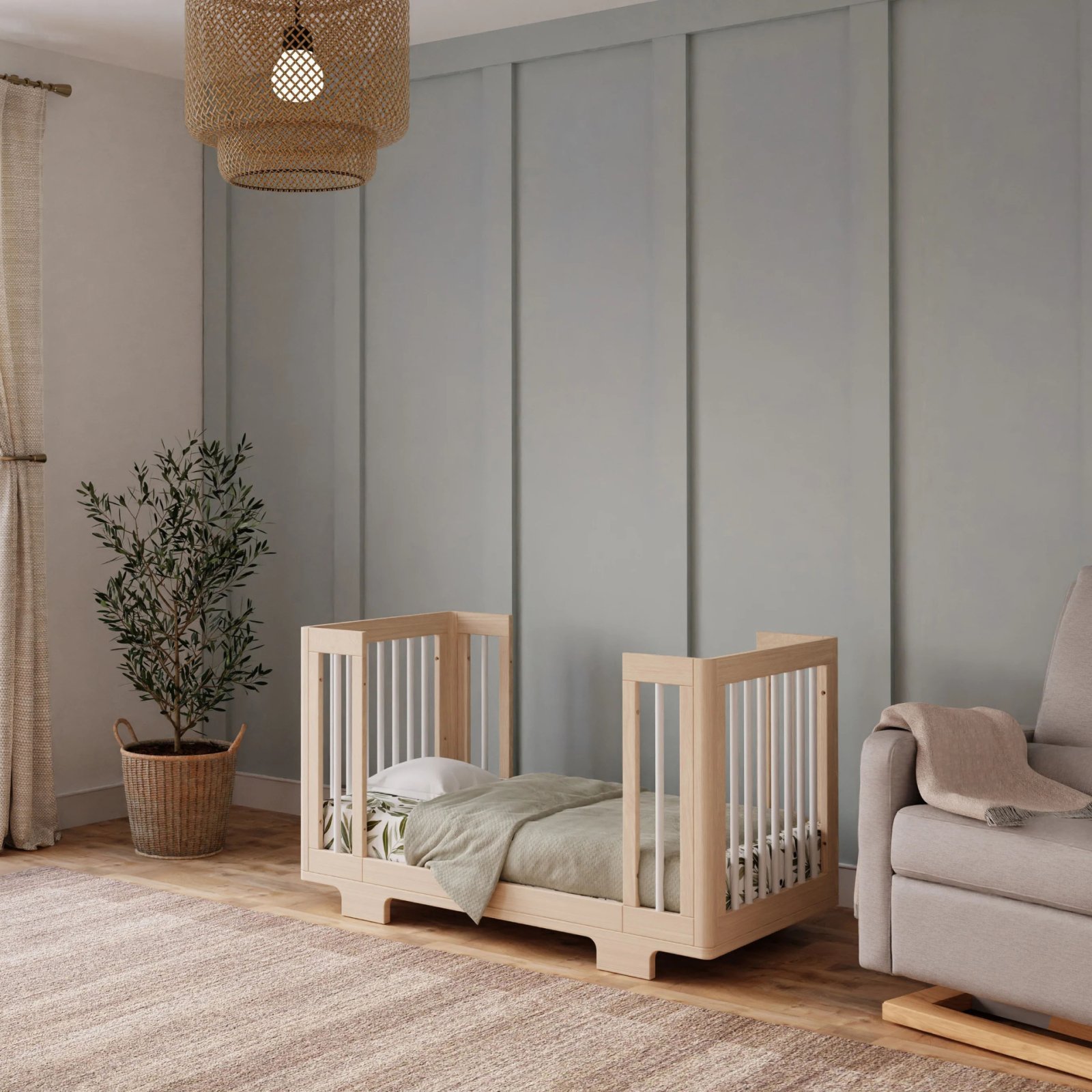 Yuzu 8 in 1 Convertible Crib with All Stages Conversion Kit - Washed Natural/White