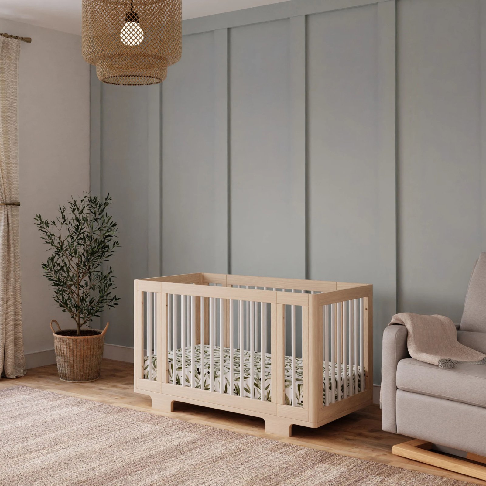 Yuzu 8 in 1 Convertible Crib with All Stages Conversion Kit - Washed Natural/White