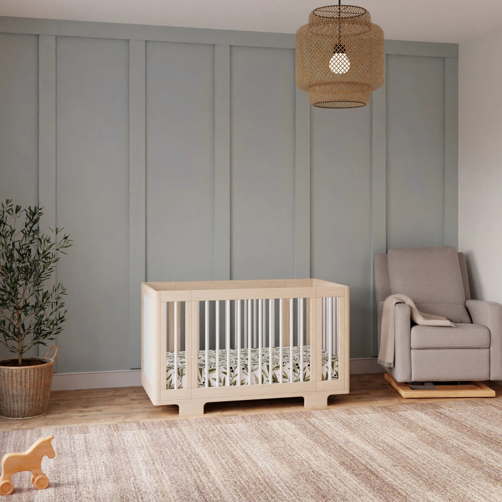 Yuzu 8 in 1 Convertible Crib with All Stages Conversion Kit - Washed Natural/White