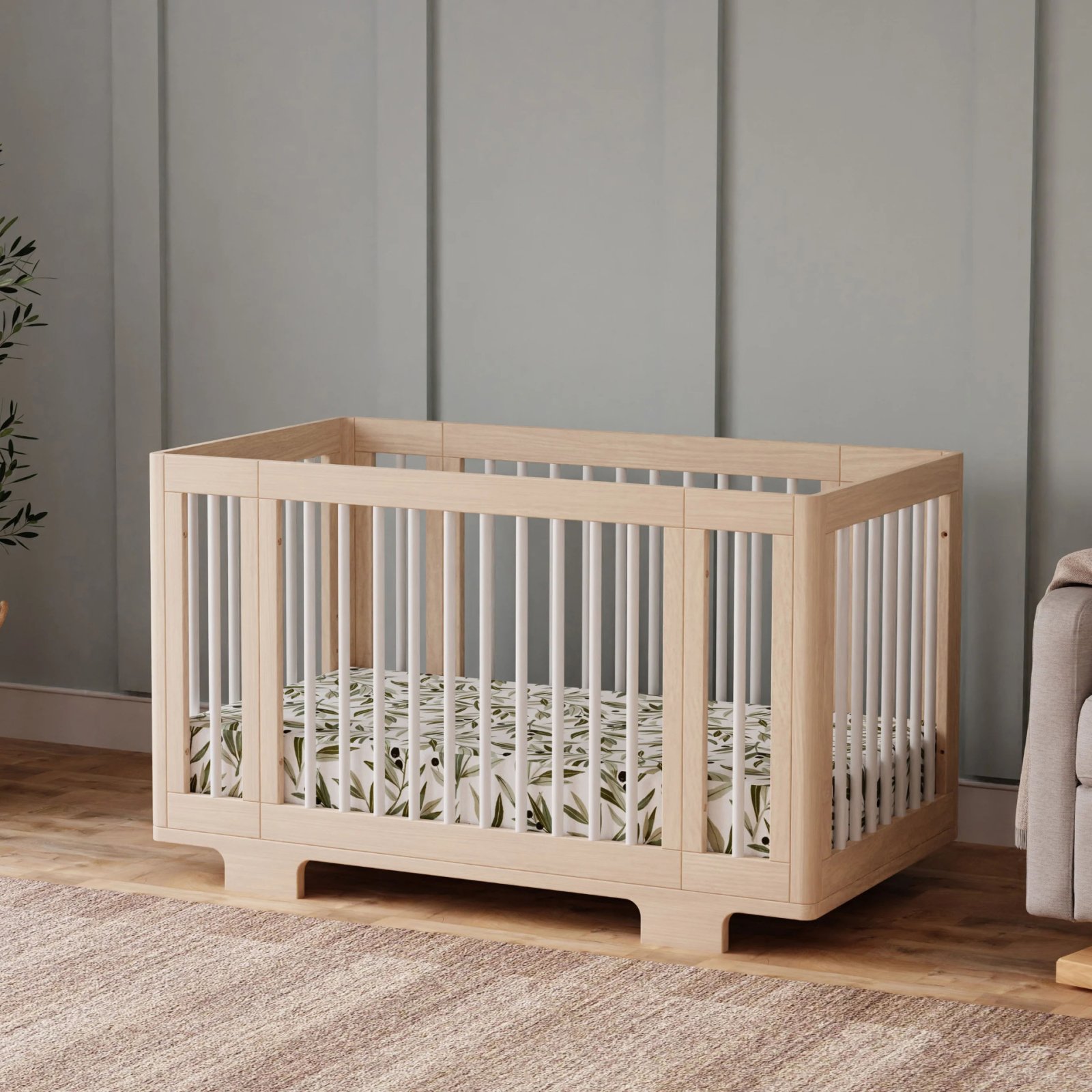 Yuzu 8 in 1 Convertible Crib with All Stages Conversion Kit - Washed Natural/White