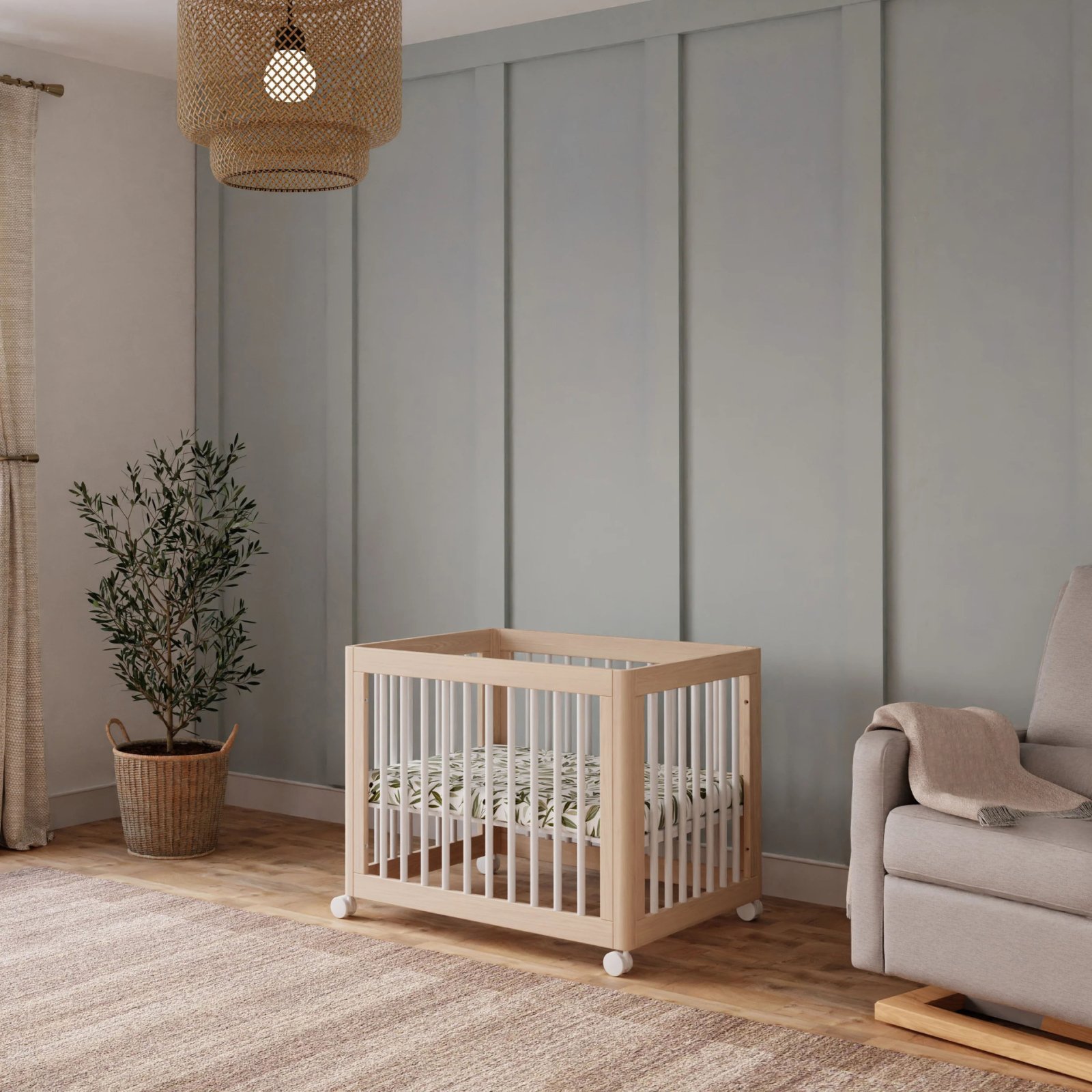 Yuzu 8 in 1 Convertible Crib with All Stages Conversion Kit - Washed Natural/White