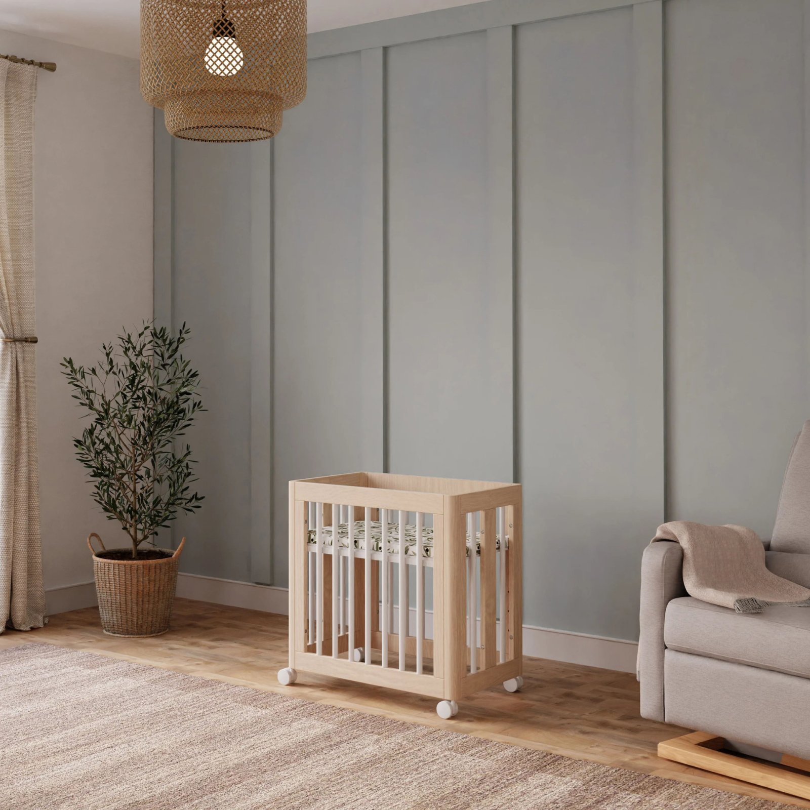 Yuzu 8 in 1 Convertible Crib with All Stages Conversion Kit - Washed Natural/White