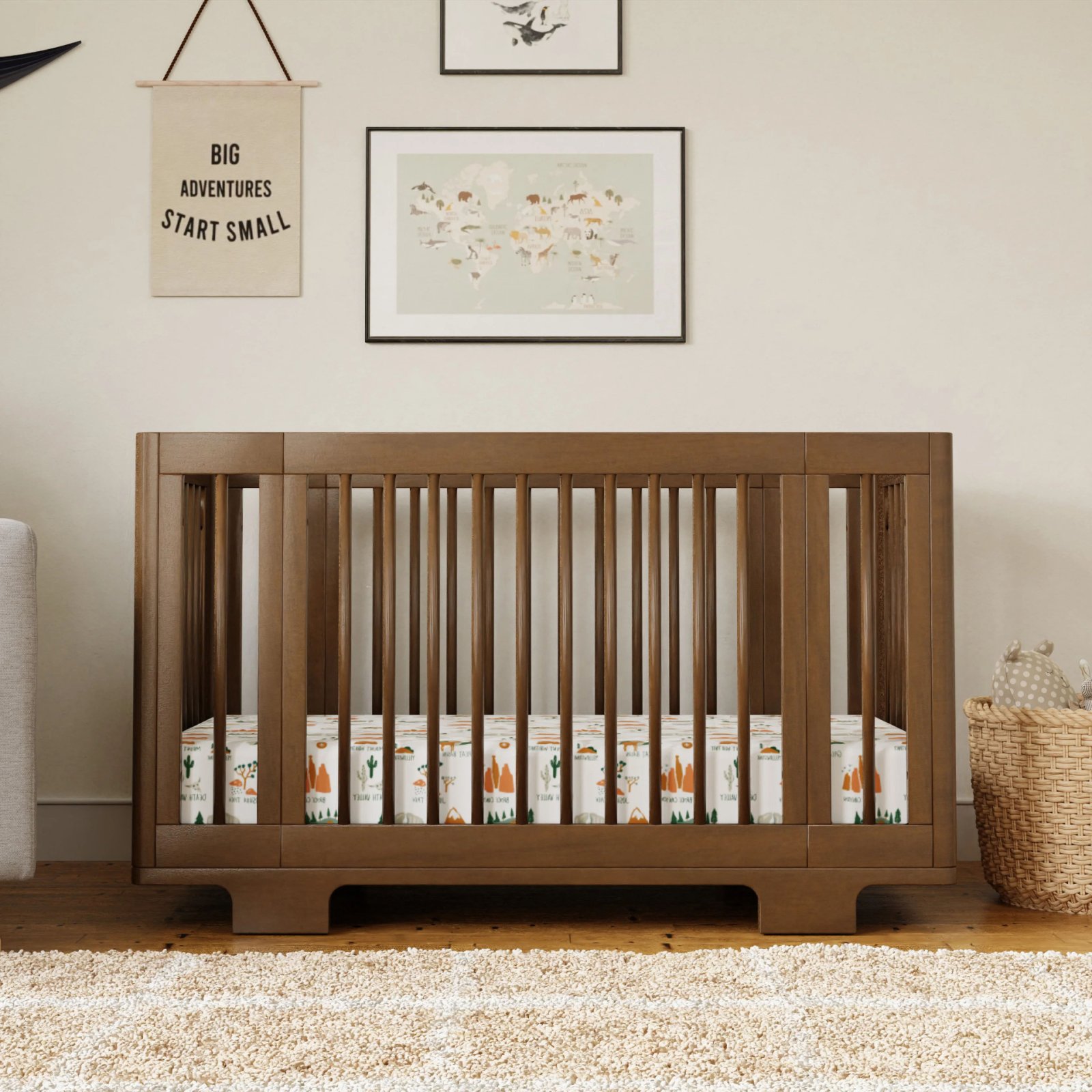 Yuzu 8-In-1 Convertible Crib with Toddler Conversion Kit - Natural Walnut