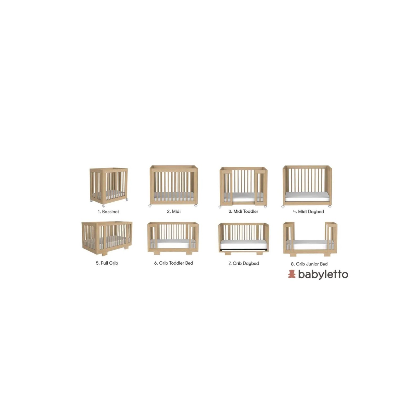 Yuzu 8 in 1 Convertible Crib with All Stages Conversion Kit - White