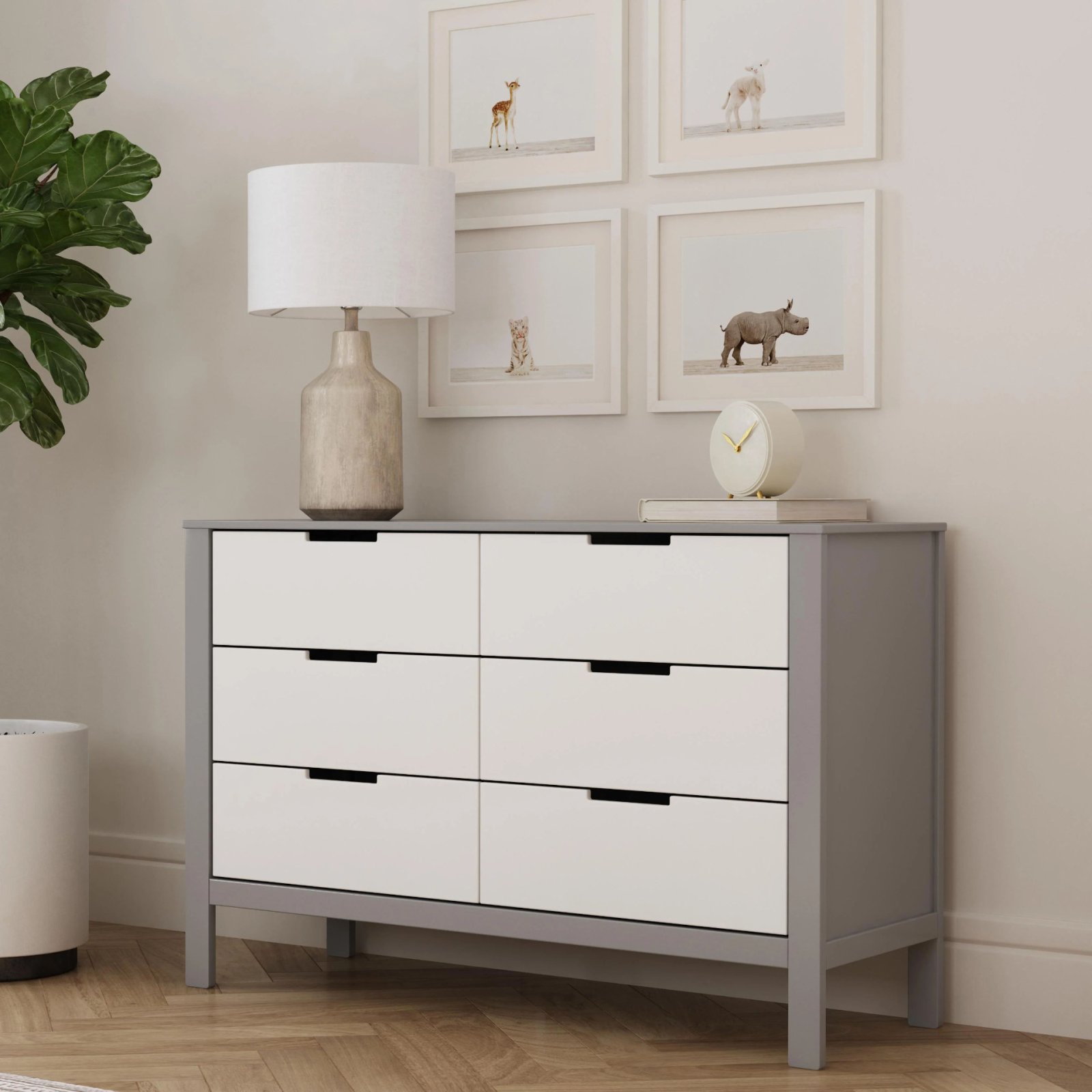 Colby 6 Draw Dresser -Grey/White