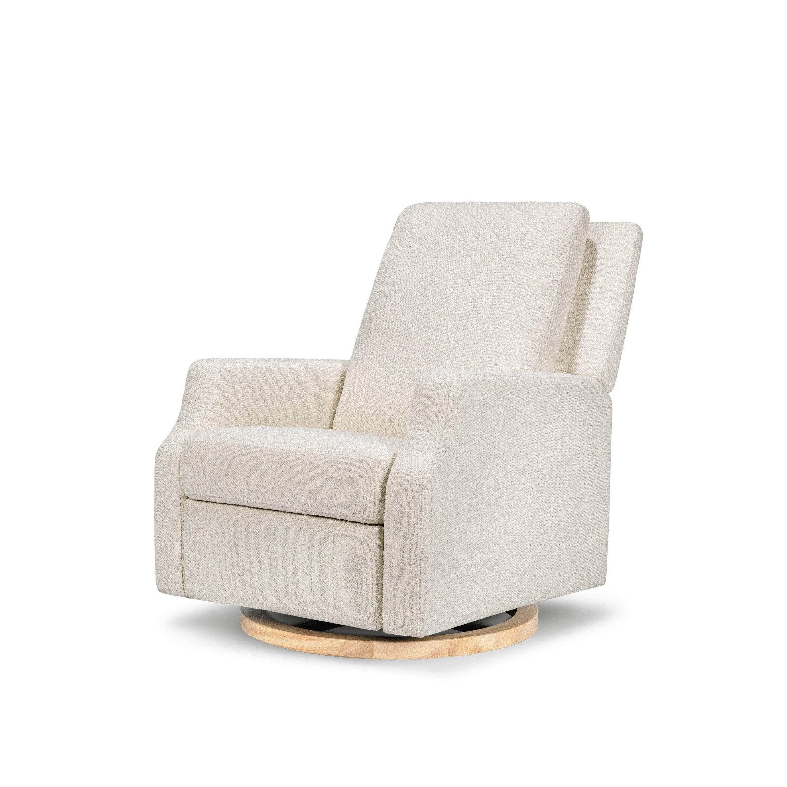 Crewe Recliner and Swivel Glider Ivory Boucle with Light Wood base