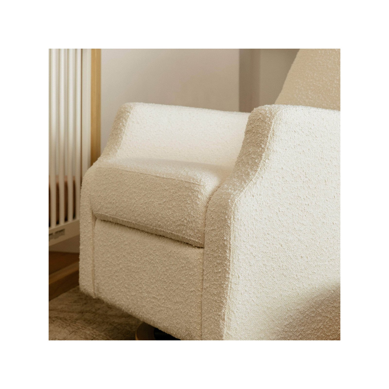 Crewe Recliner and Swivel Glider Ivory Boucle with Light Wood base