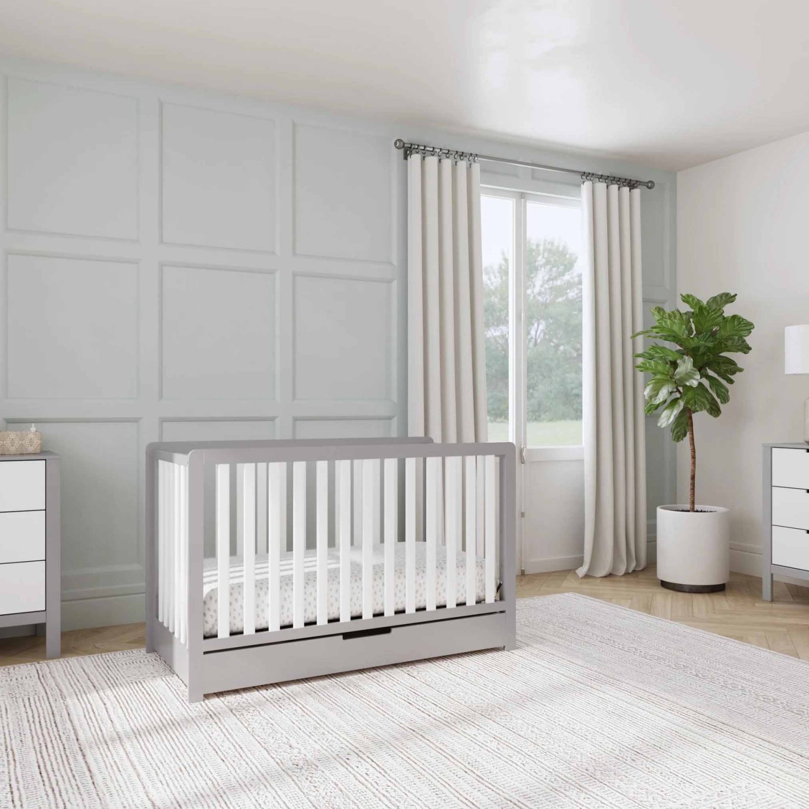Colby 4 In 1 Convertible Crib with Trundle Drawer - Grey White
