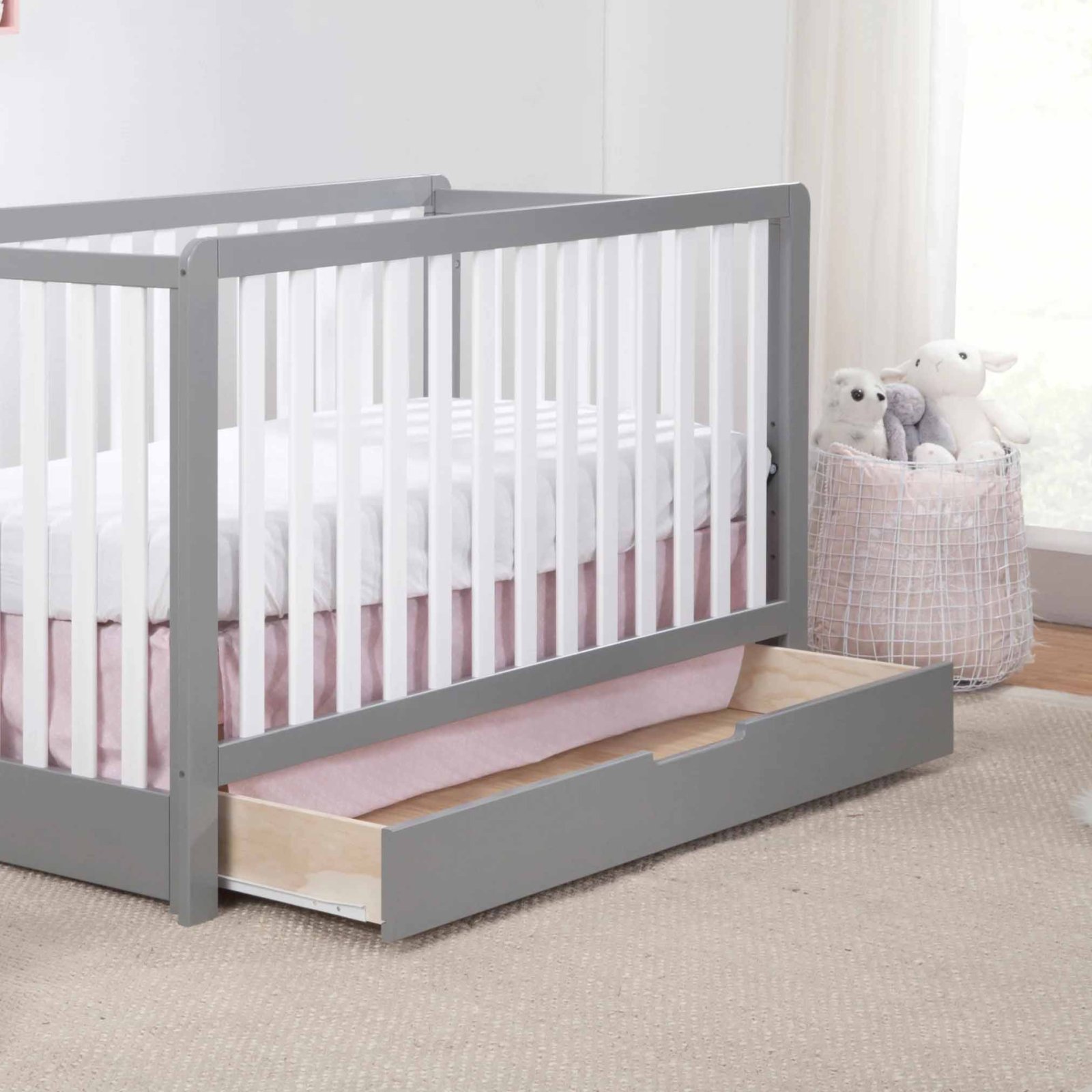 Colby 4 In 1 Convertible Crib with Trundle Drawer - Grey White