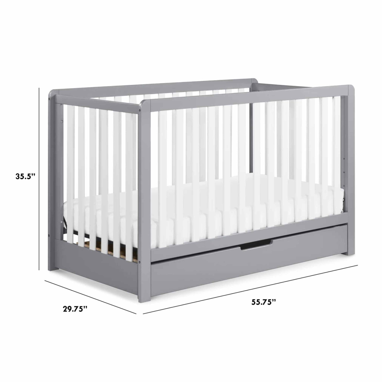 Colby 4 In 1 Convertible Crib with Trundle Drawer - Grey White