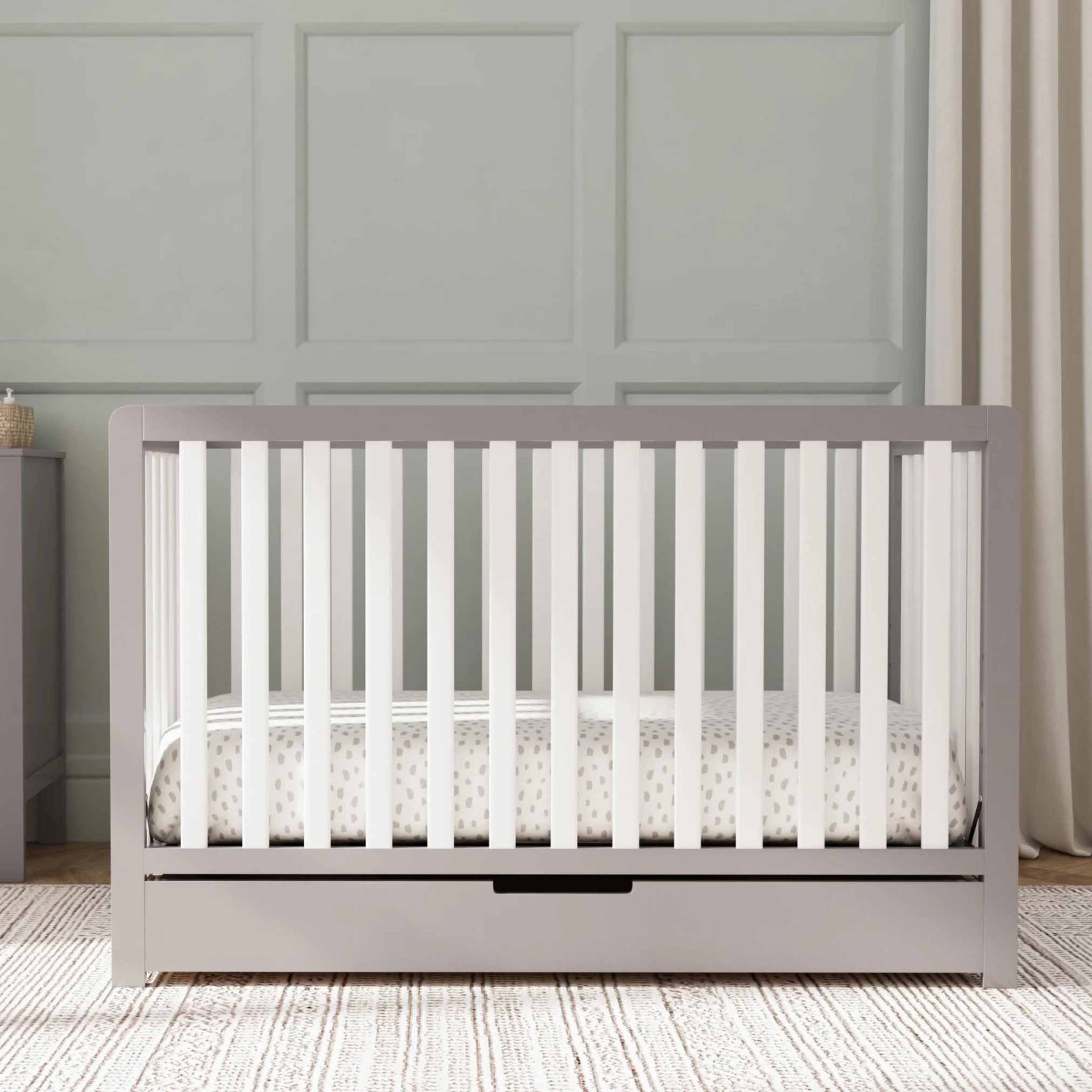 Colby 4 In 1 Convertible Crib with Trundle Drawer - Grey White