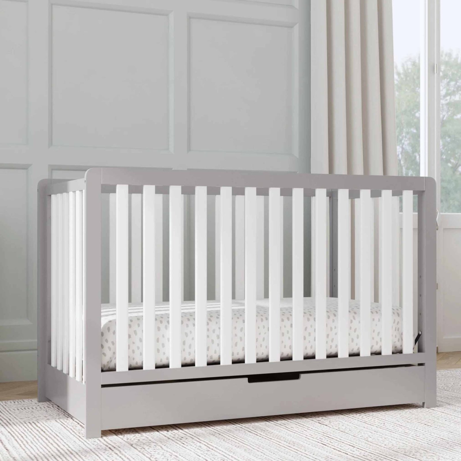 Colby 4 In 1 Convertible Crib with Trundle Drawer - Grey White