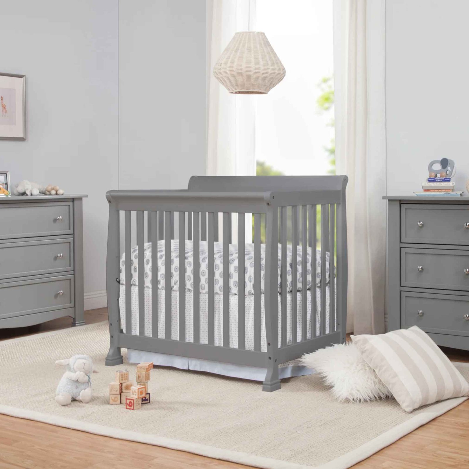 Kalani 4 In 1 Convertible Mini Crib - Grey